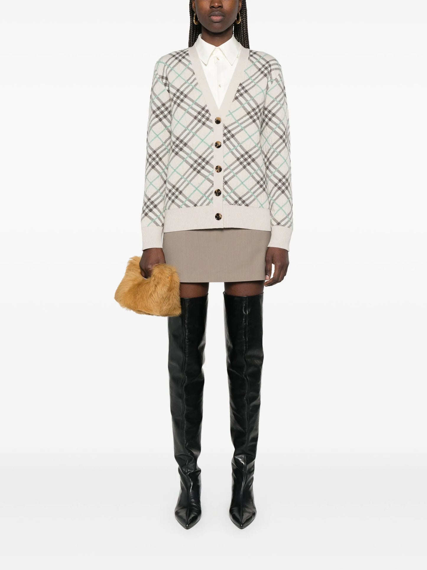 checked cardigan