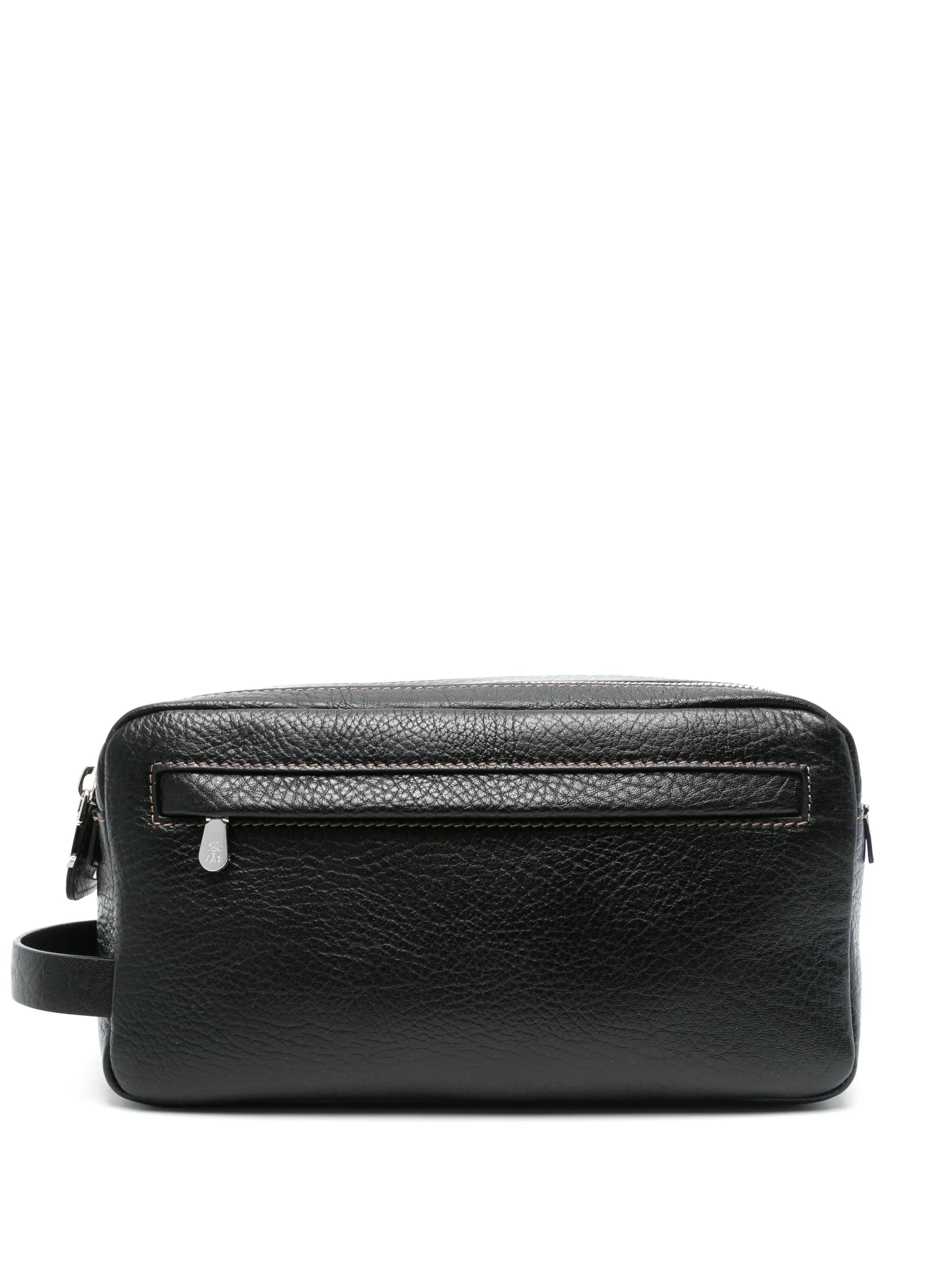 double zipper leather wash bag