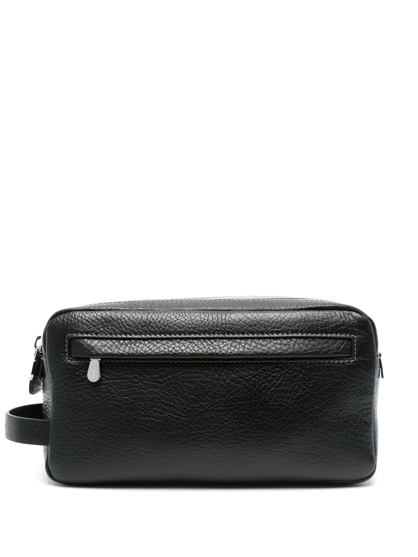double zipper leather wash bag