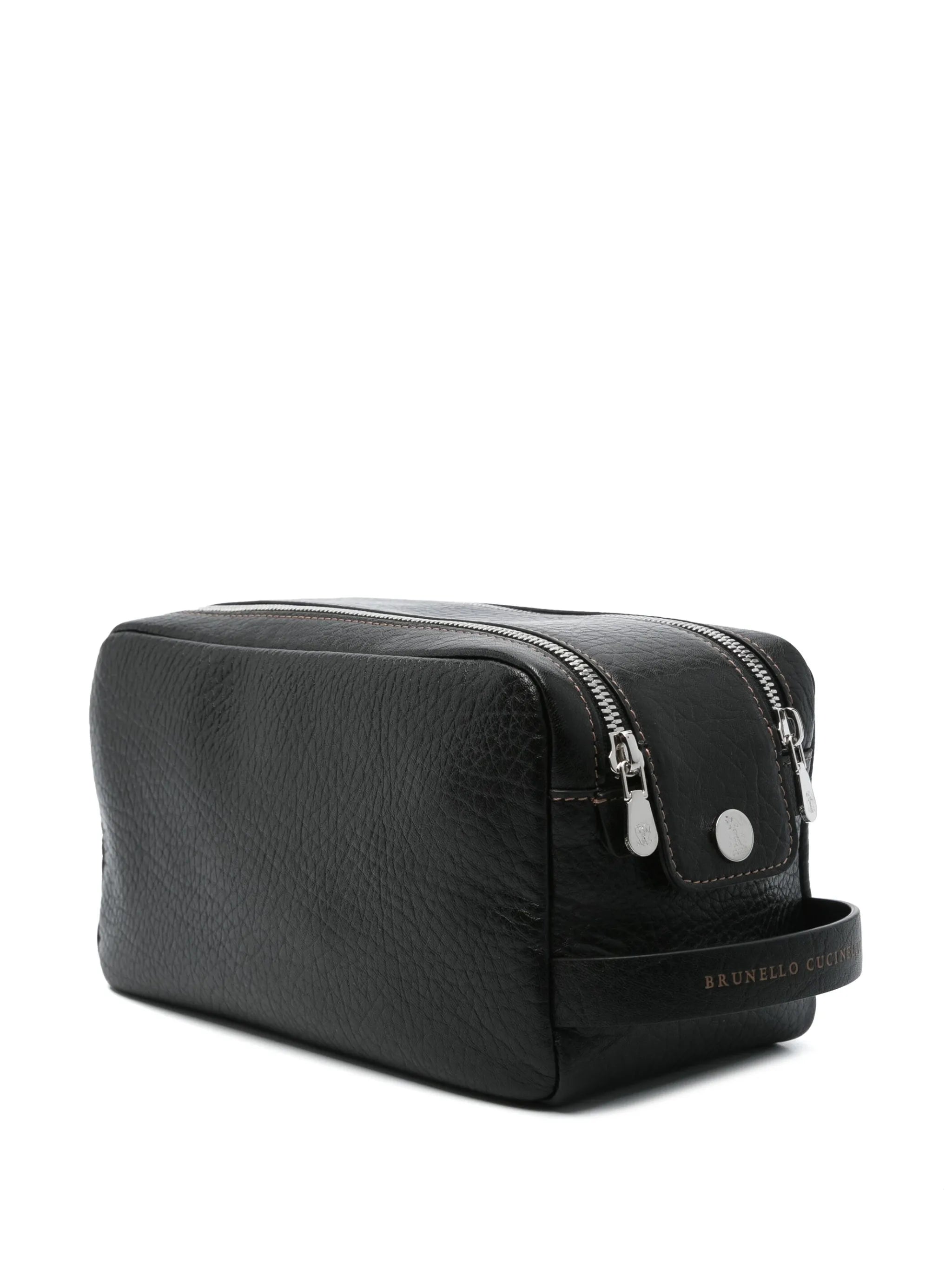 double zipper leather wash bag