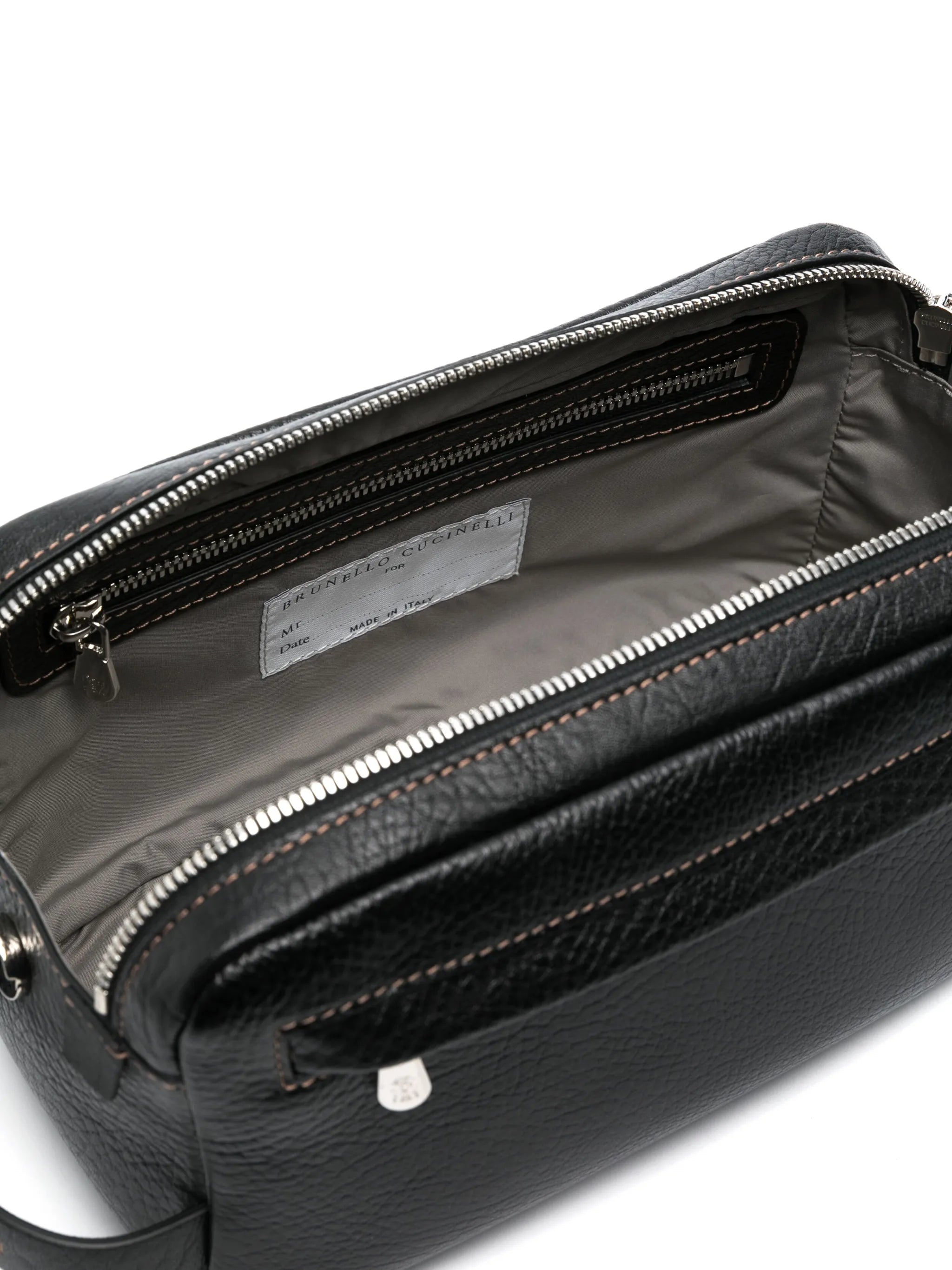 double zipper leather wash bag