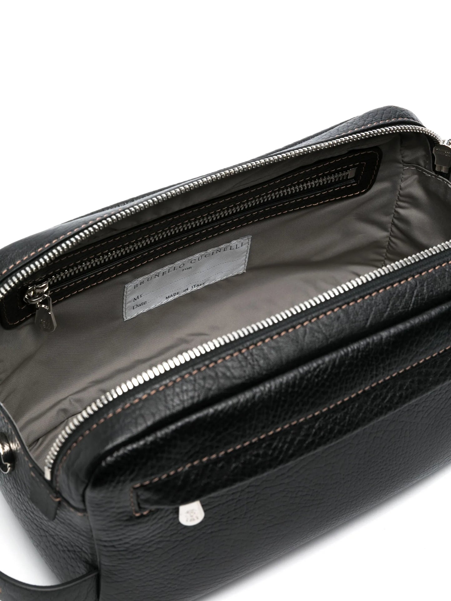 double zipper leather wash bag