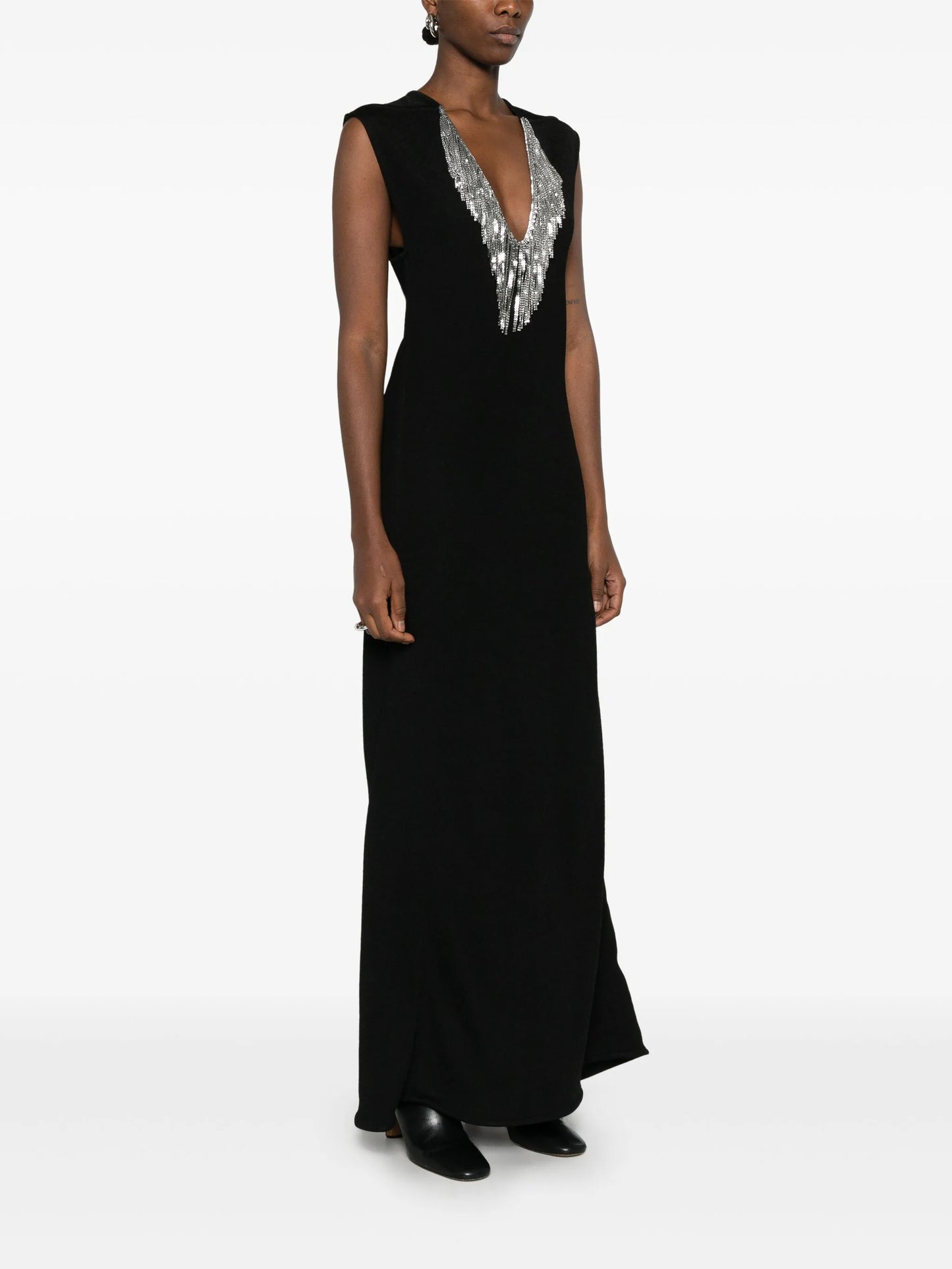 fringed-mesh maxi dress