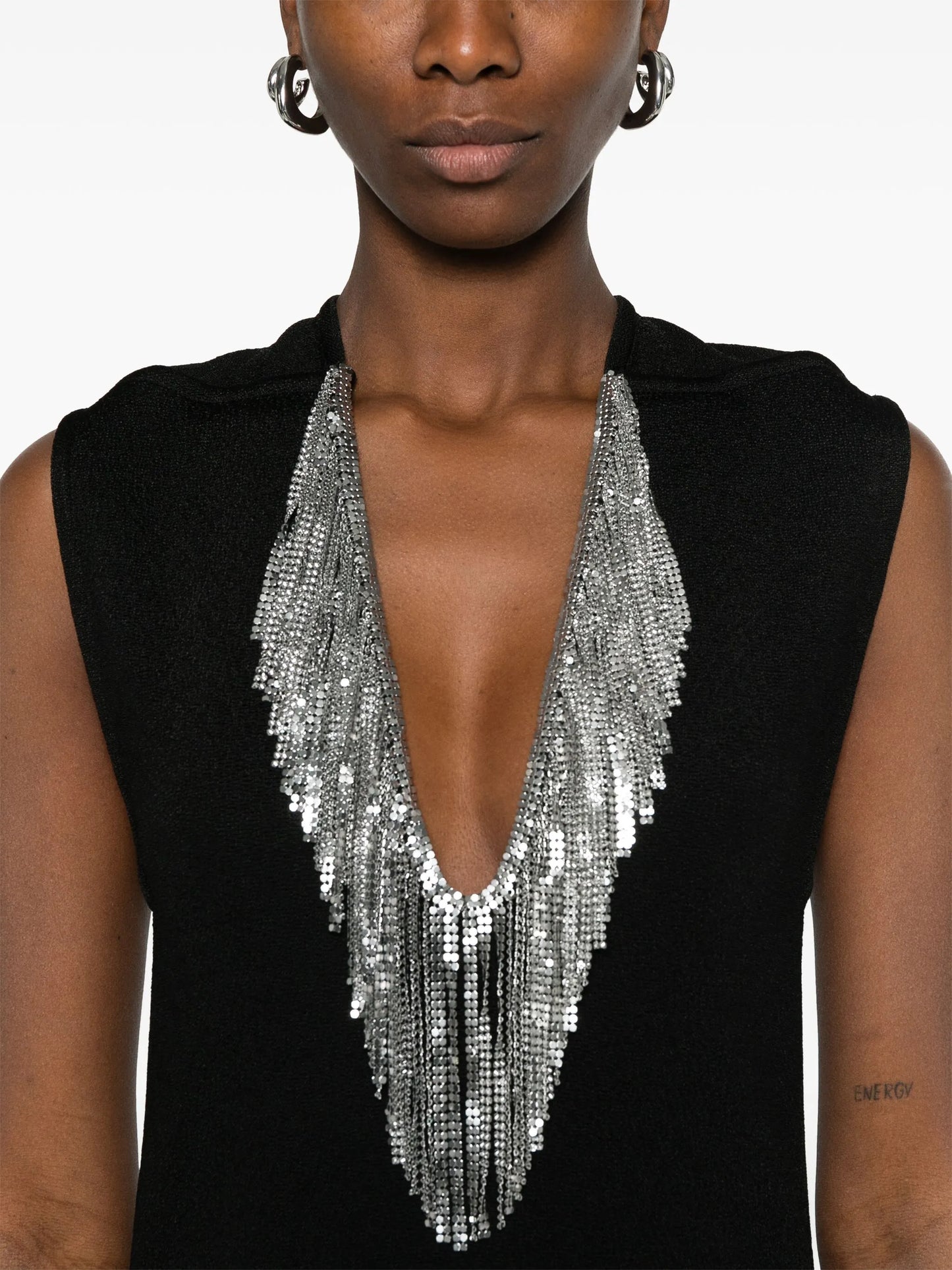 fringed-mesh maxi dress