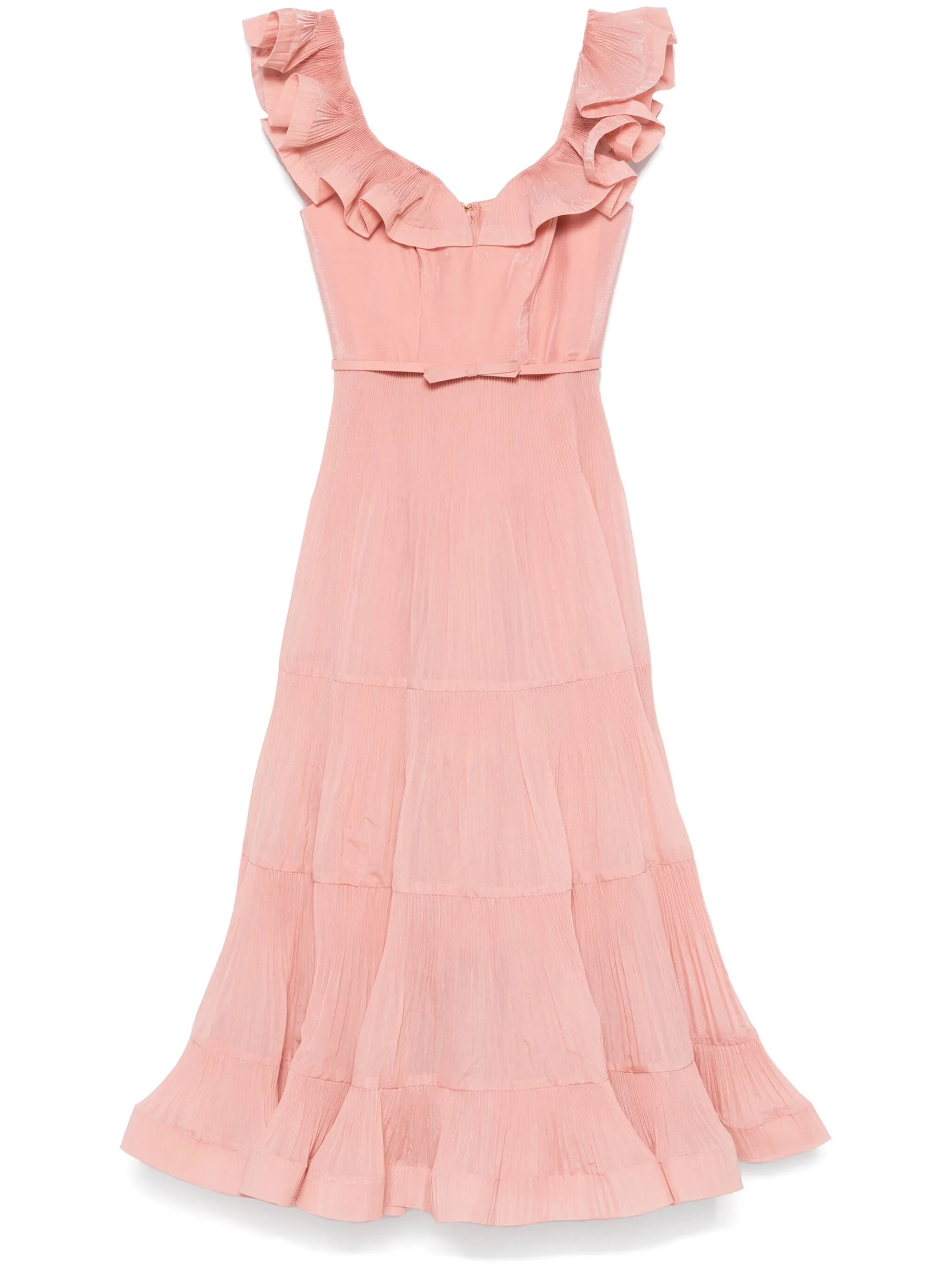 pleated frilled midi dress