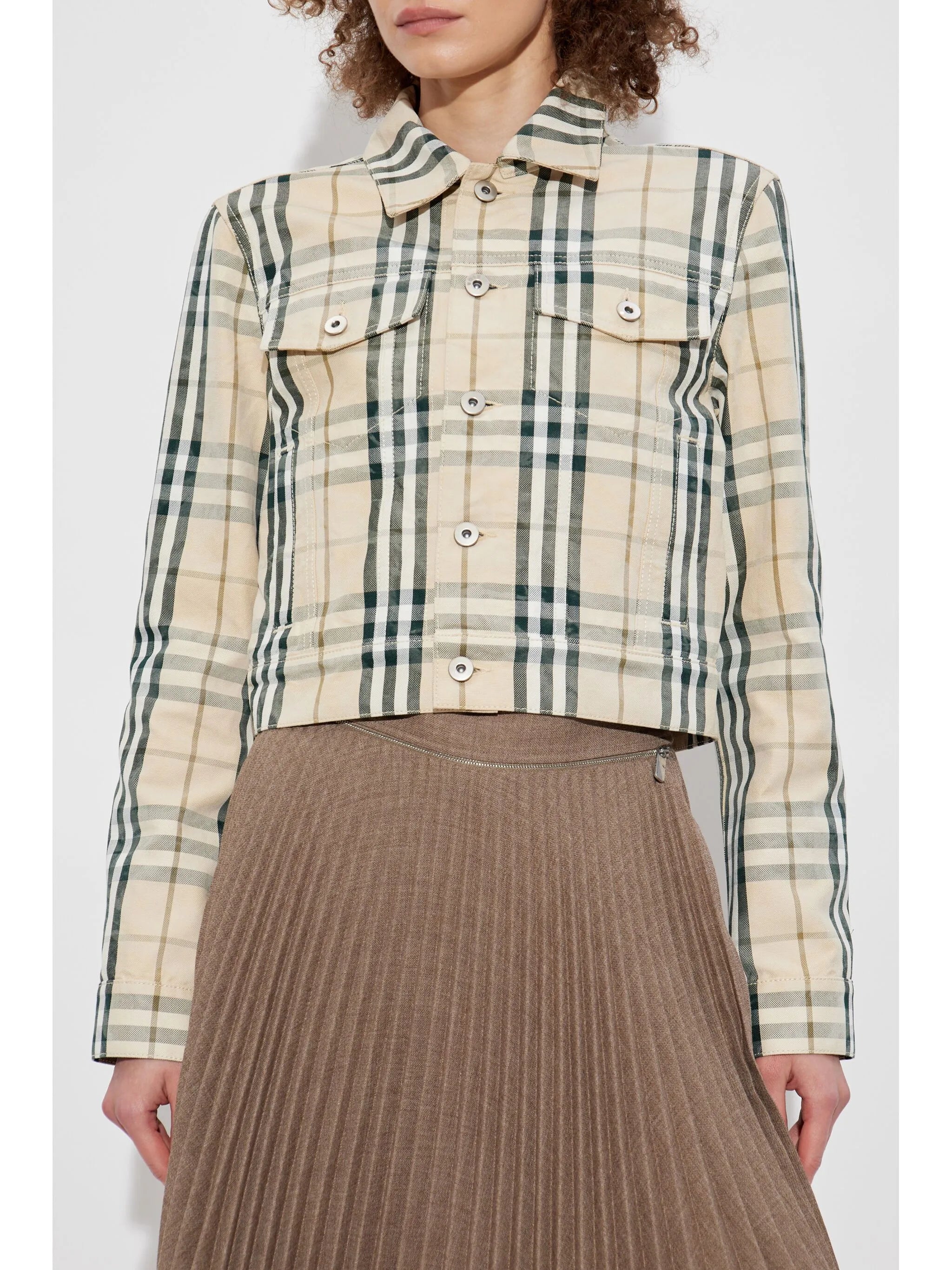 check pattern cropped jacket