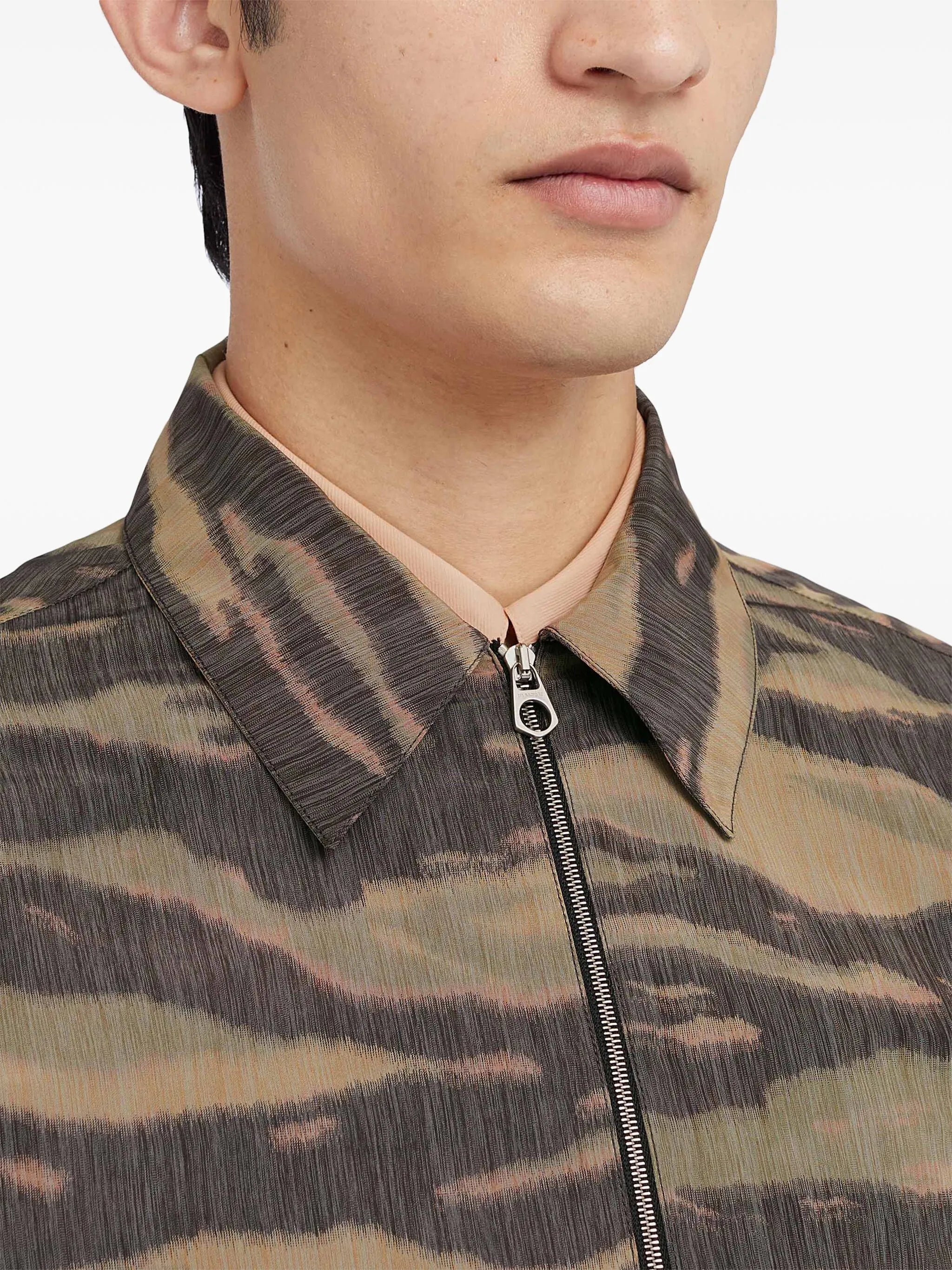 printed zip-up overshirt