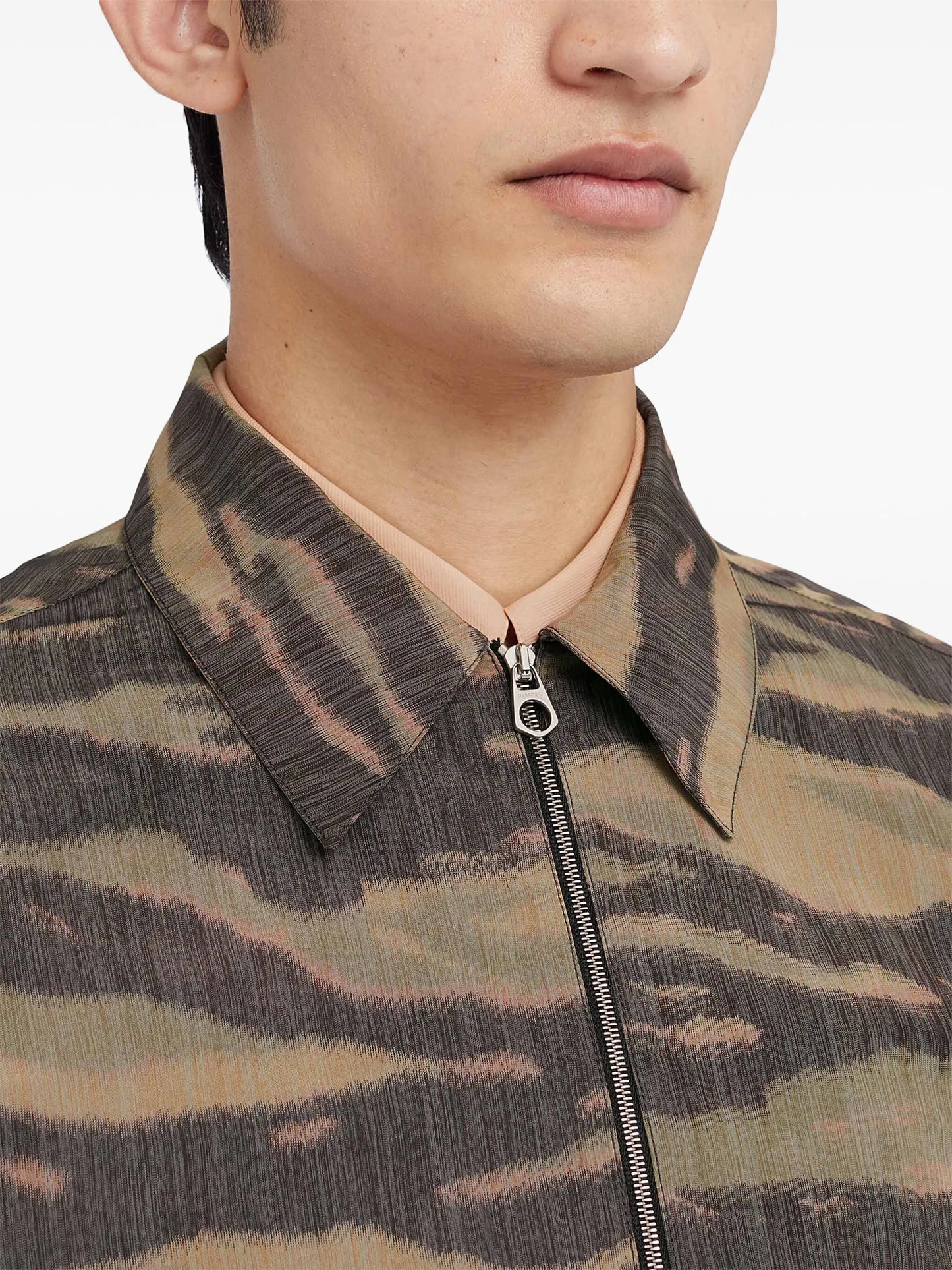 printed zip-up overshirt