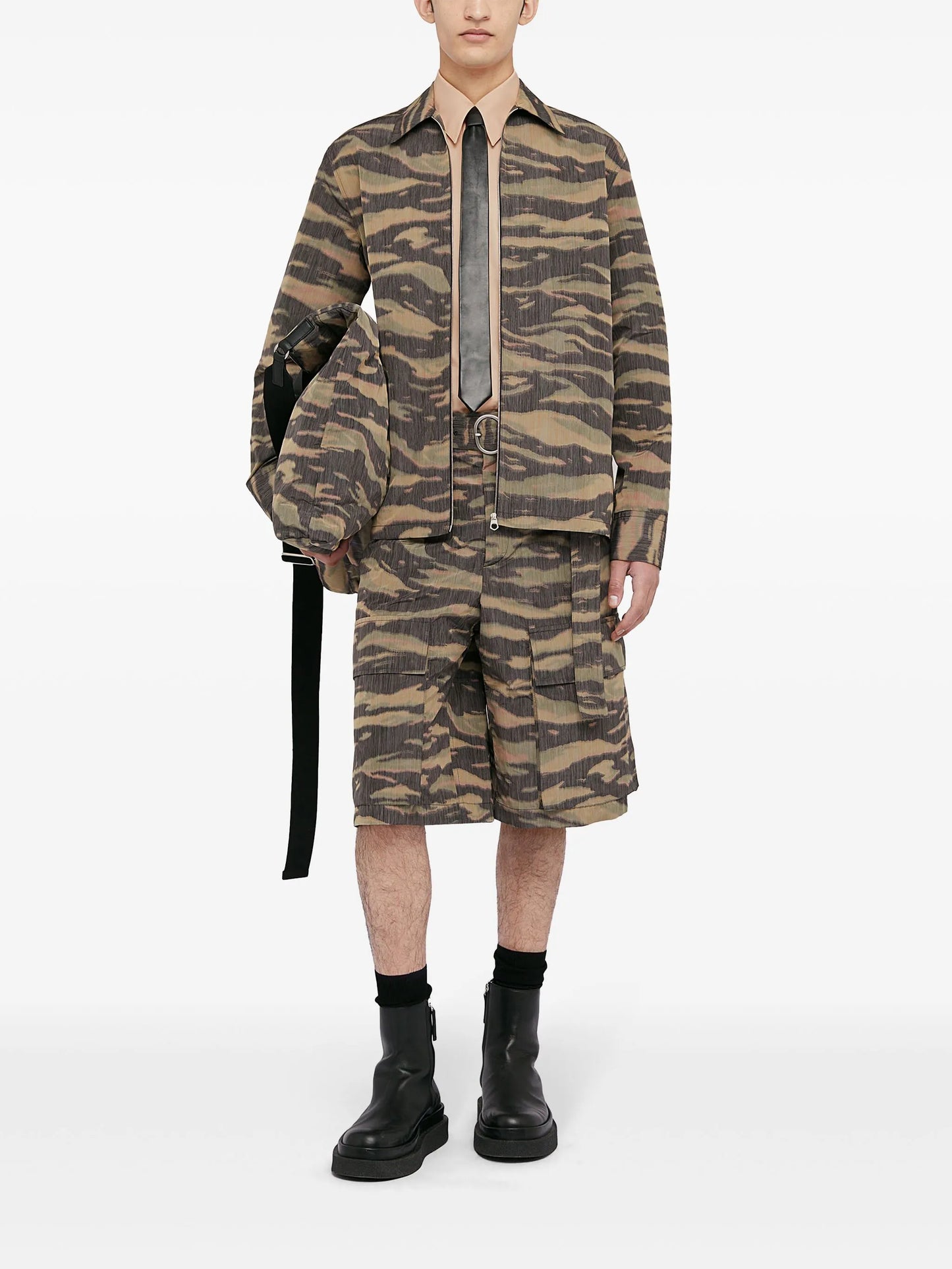 printed zip-up overshirt