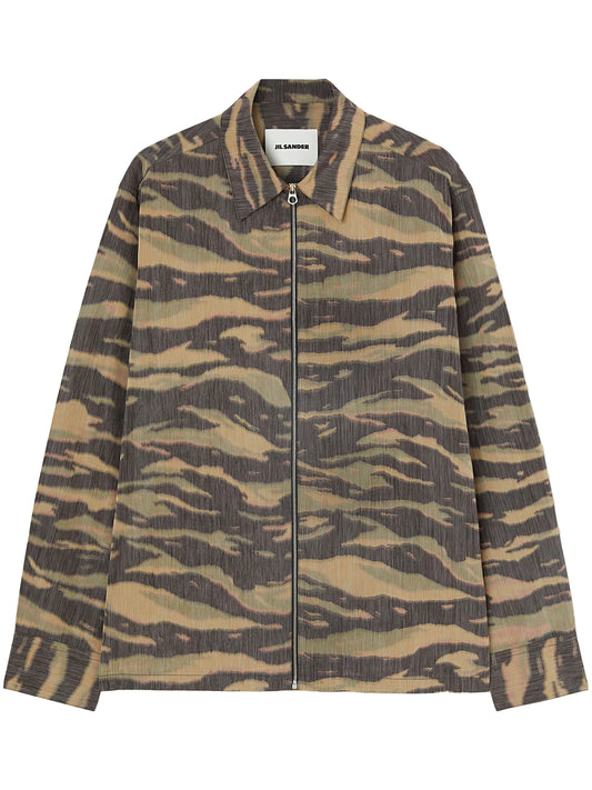 printed zip-up overshirt