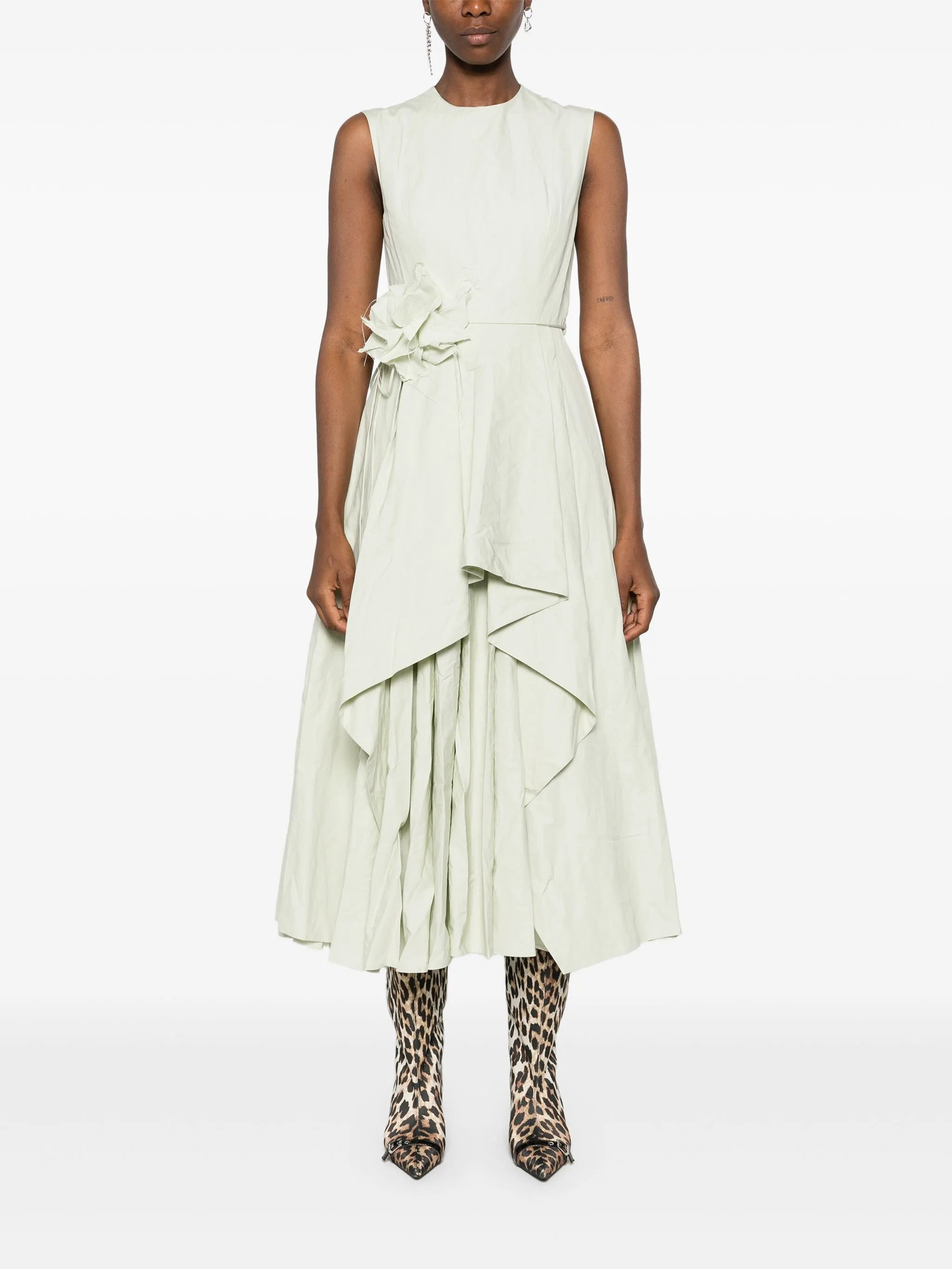 wrinkled cotton midi dress