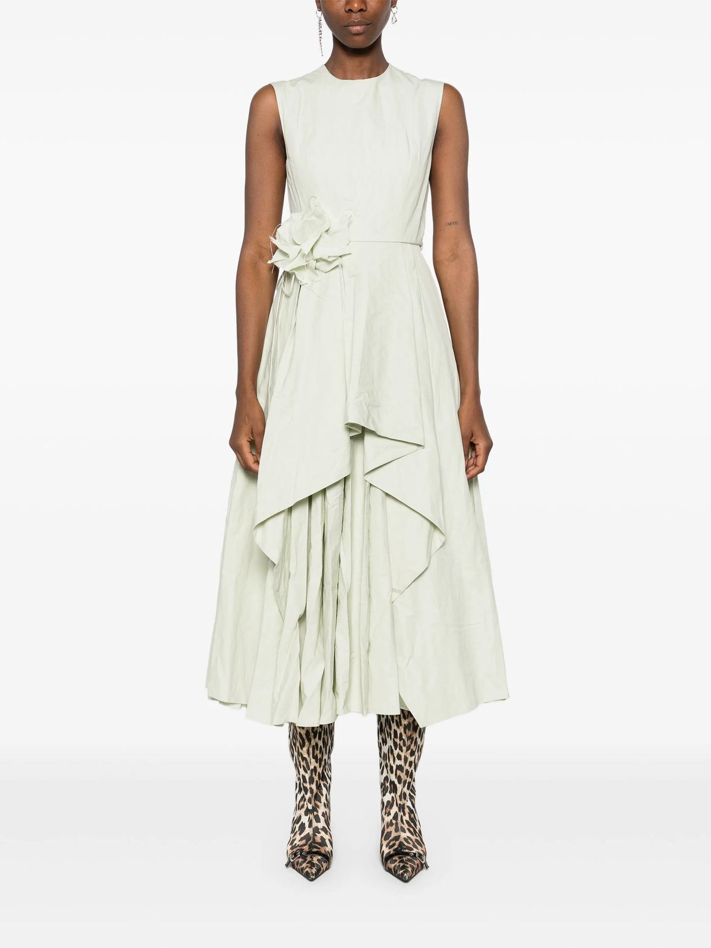 wrinkled cotton midi dress