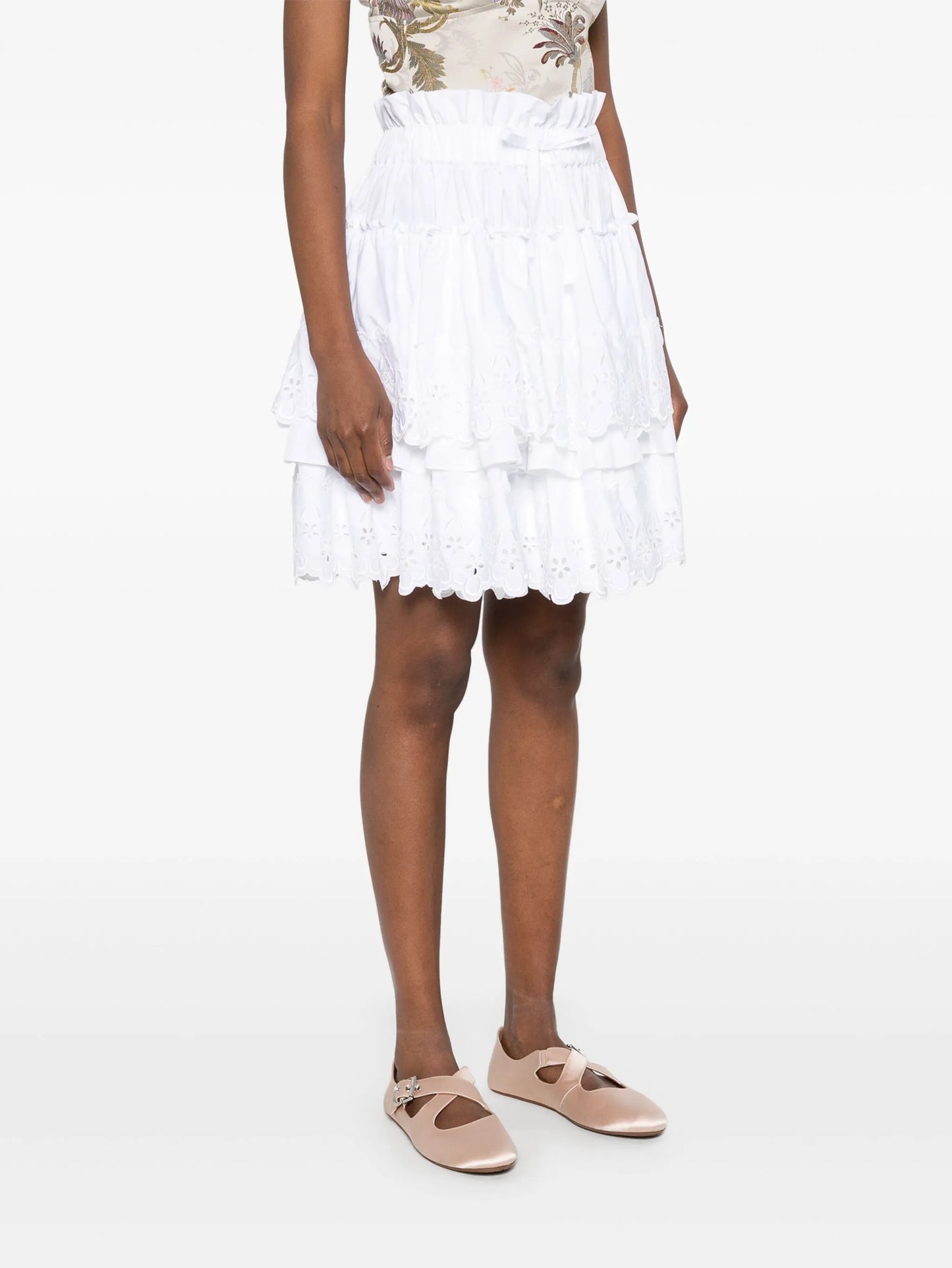 broderie-anglaise tiered mini skirt