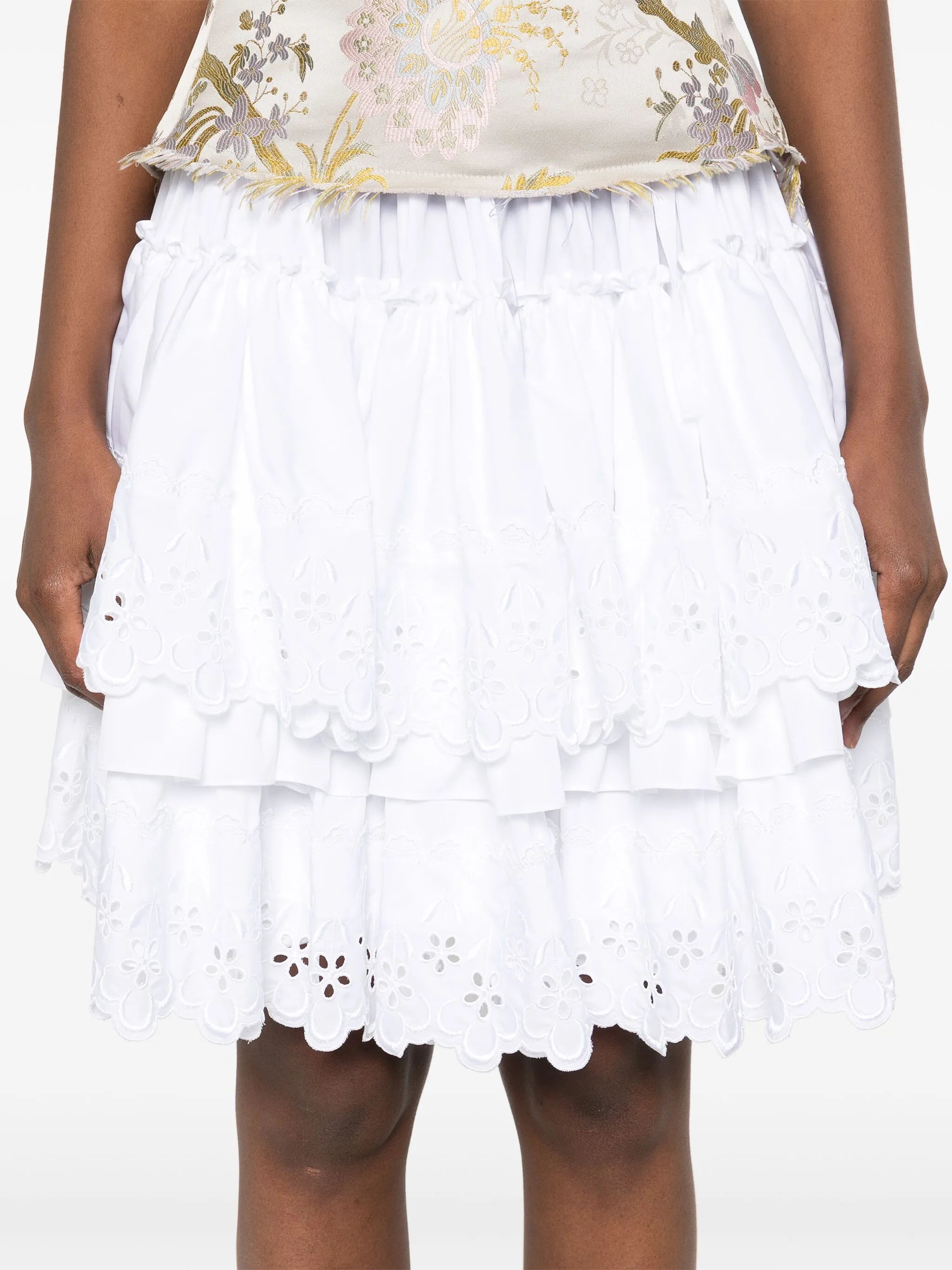 broderie-anglaise tiered mini skirt