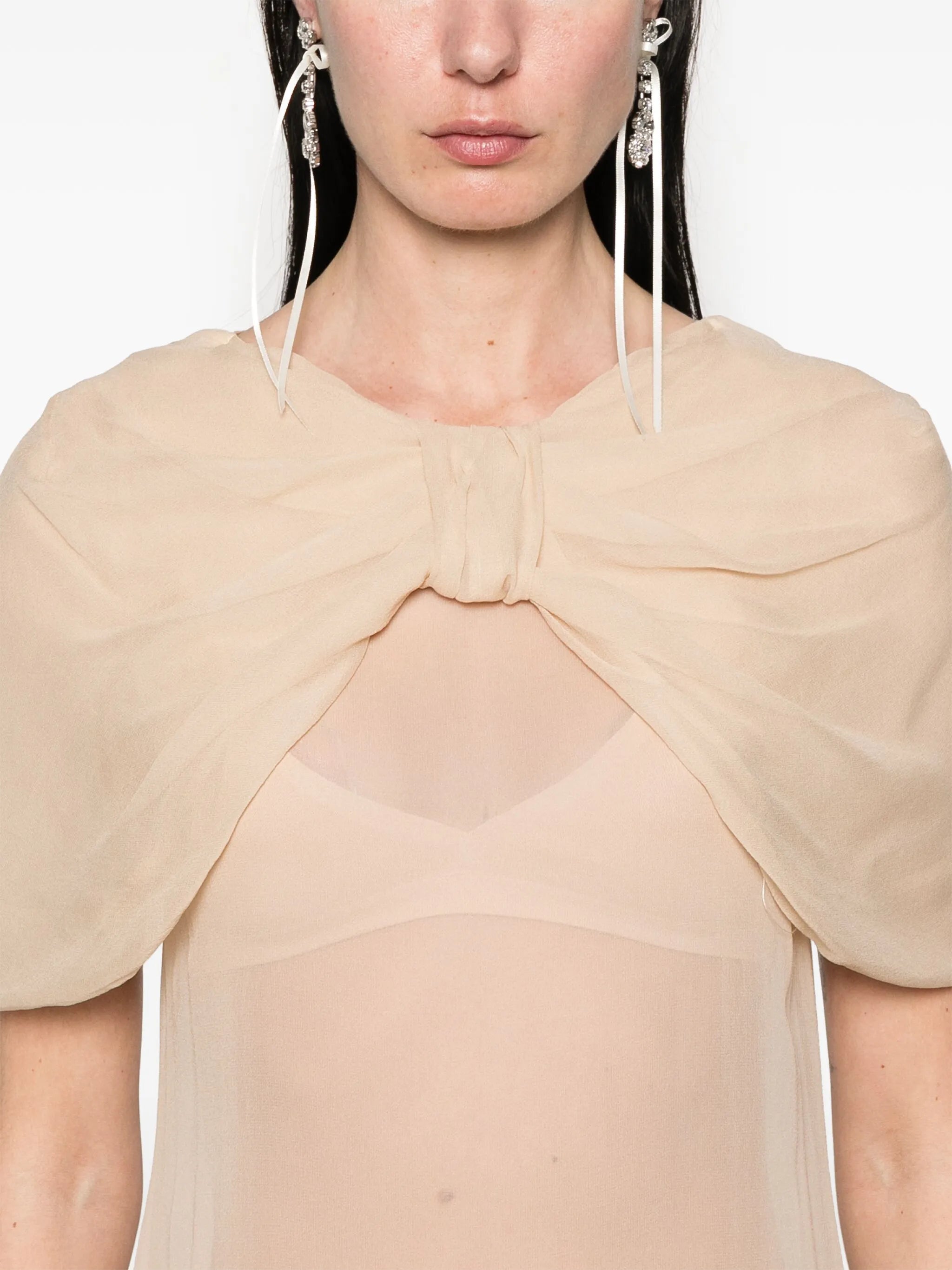 sheer bow-detailed midi dress