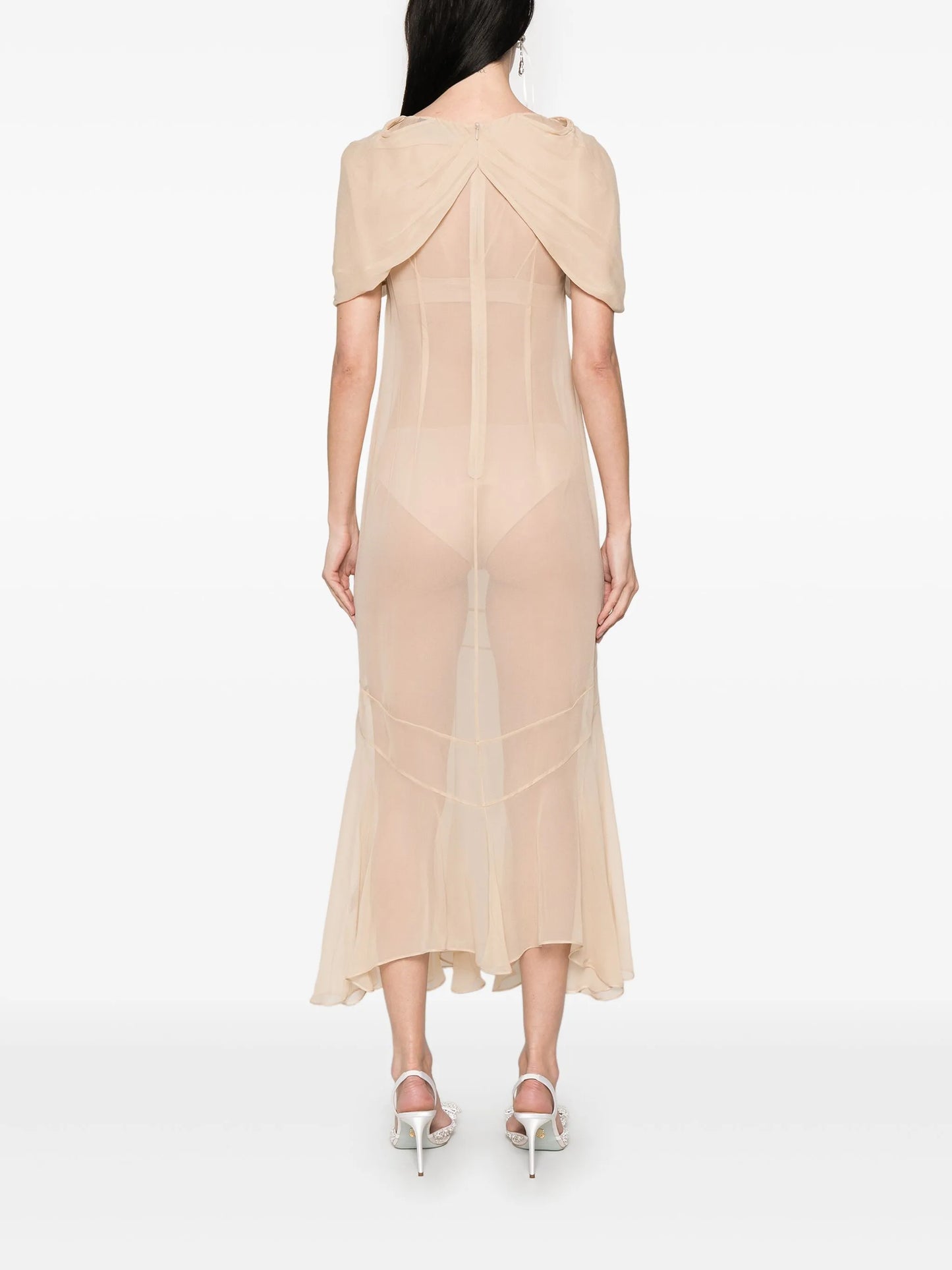 sheer bow-detailed midi dress