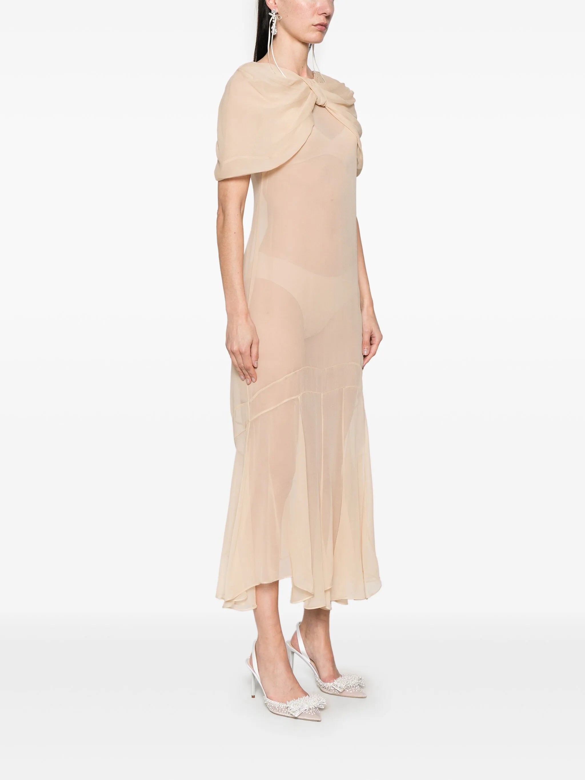 sheer bow-detailed midi dress