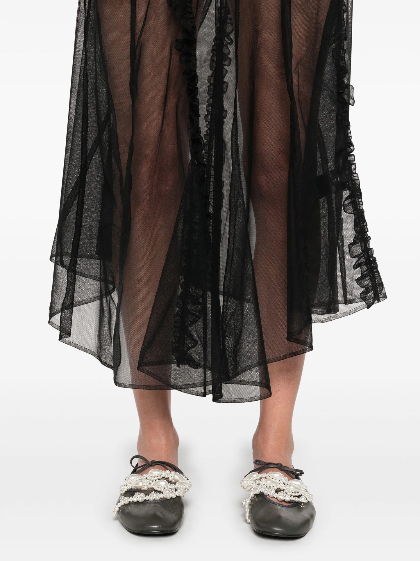 sheer ruffle-trim midi skirt