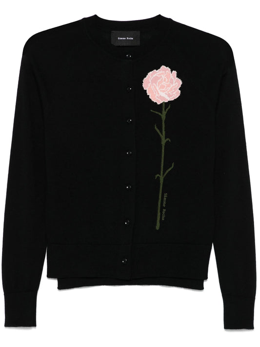 carnation-jacquard cardigan