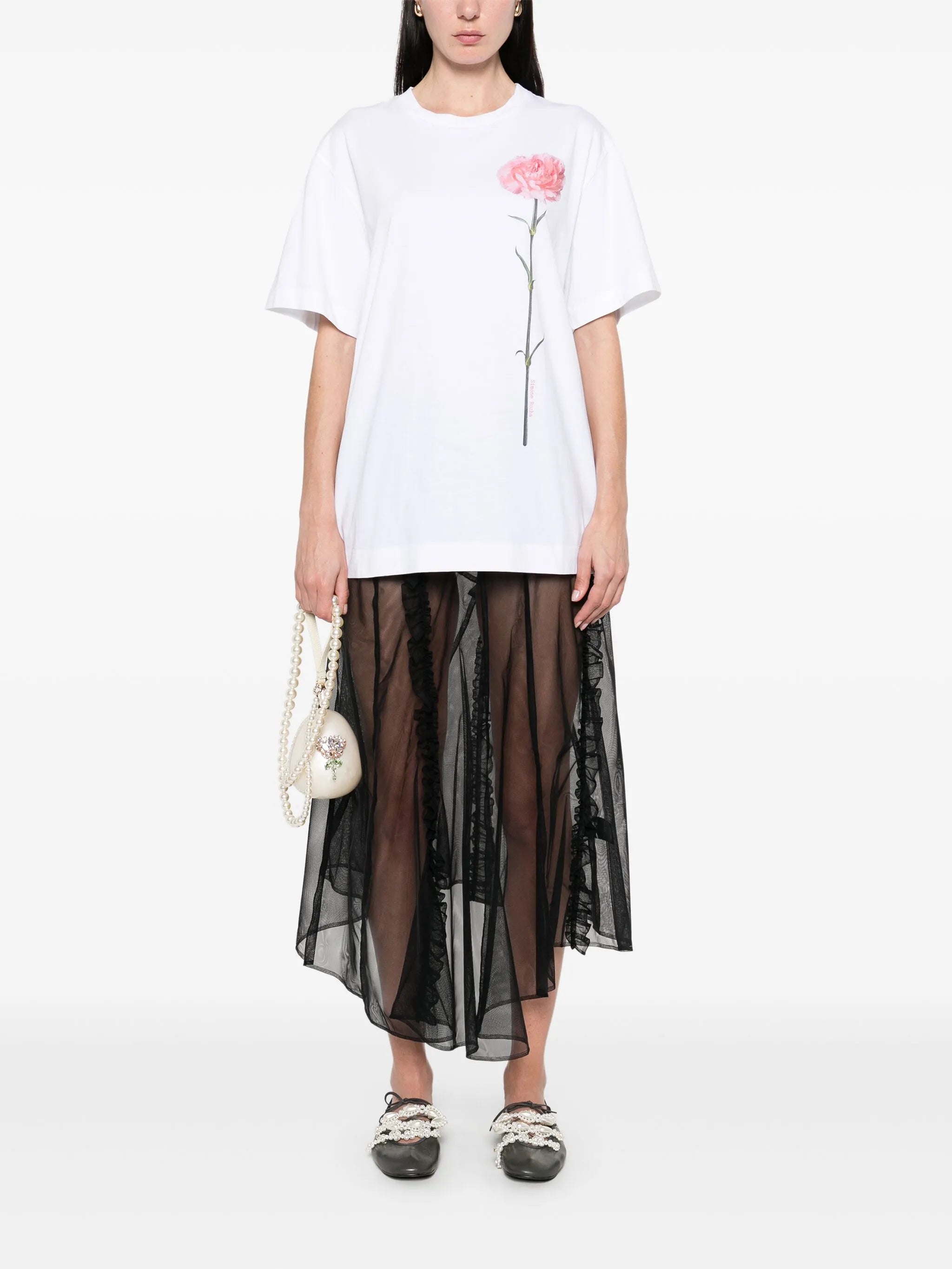 carnation-print T-shirt
