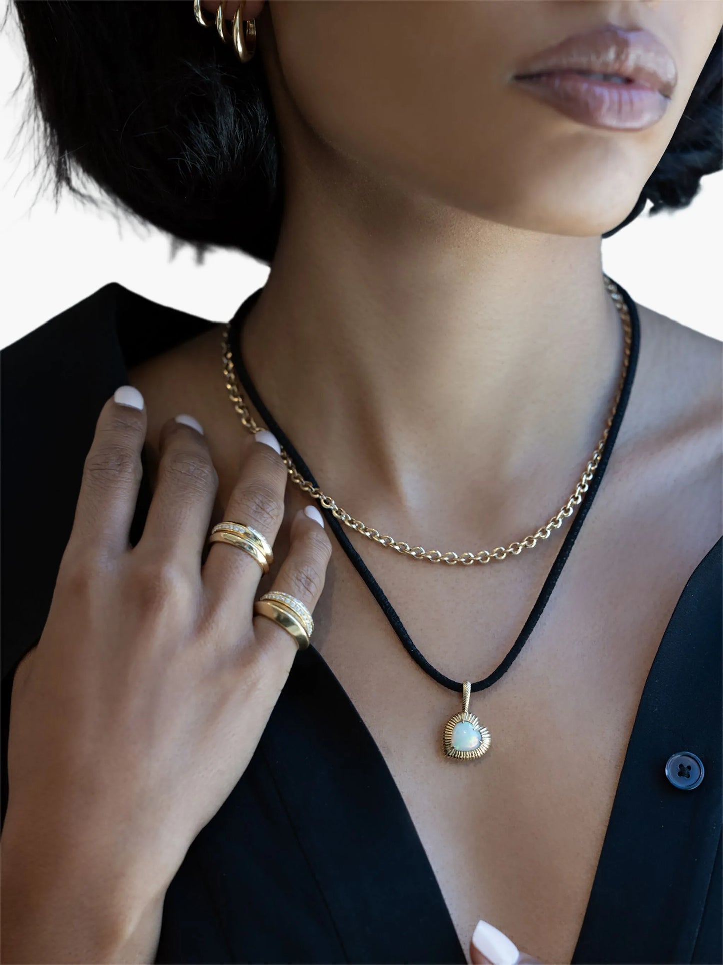 18K yellow gold Heart opal pendant necklace