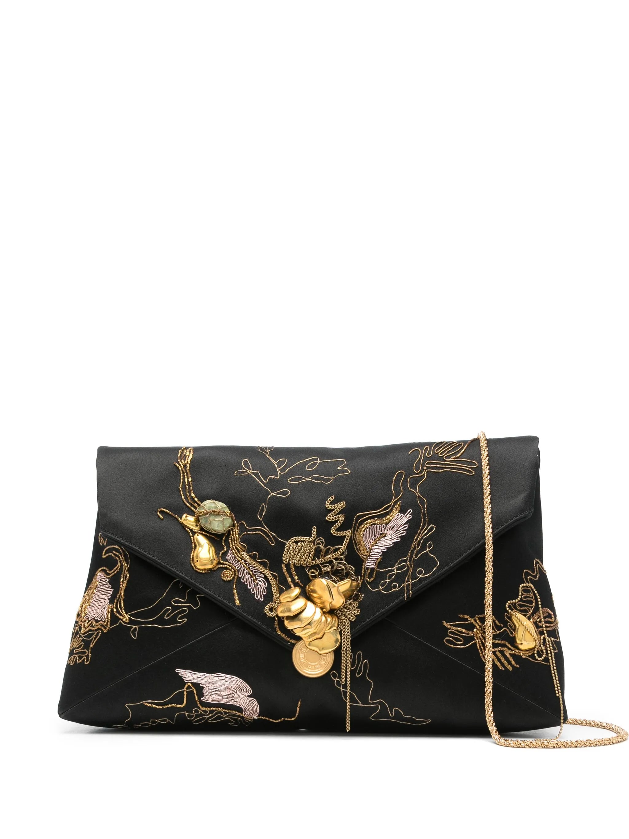 embroidered satin clutch bag