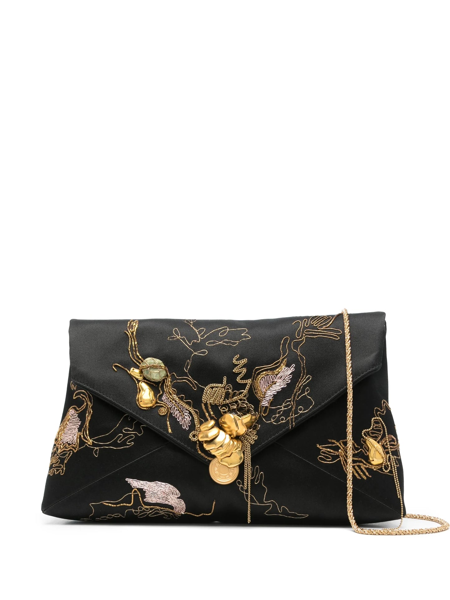 embroidered satin clutch bag