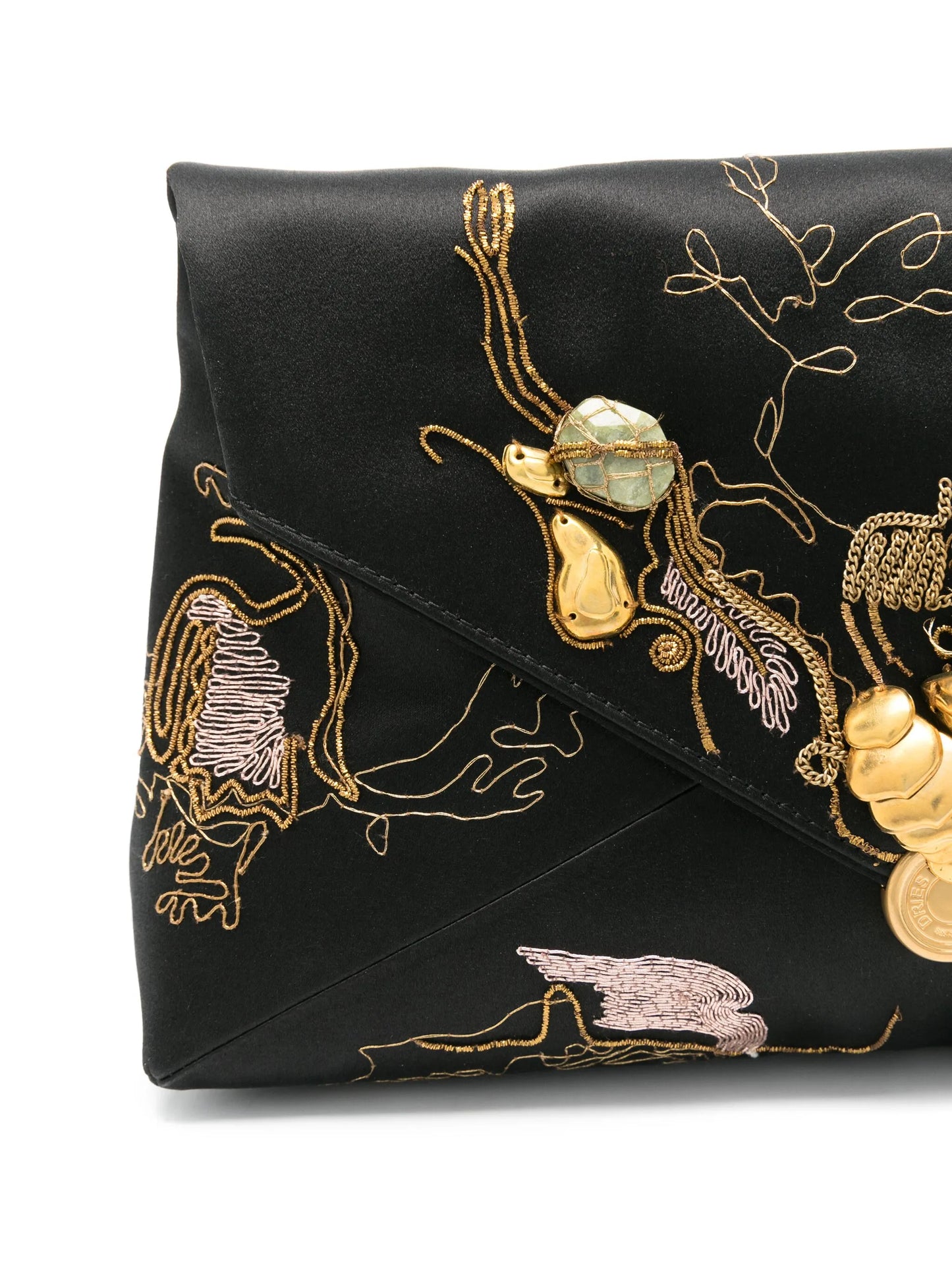 embroidered satin clutch bag