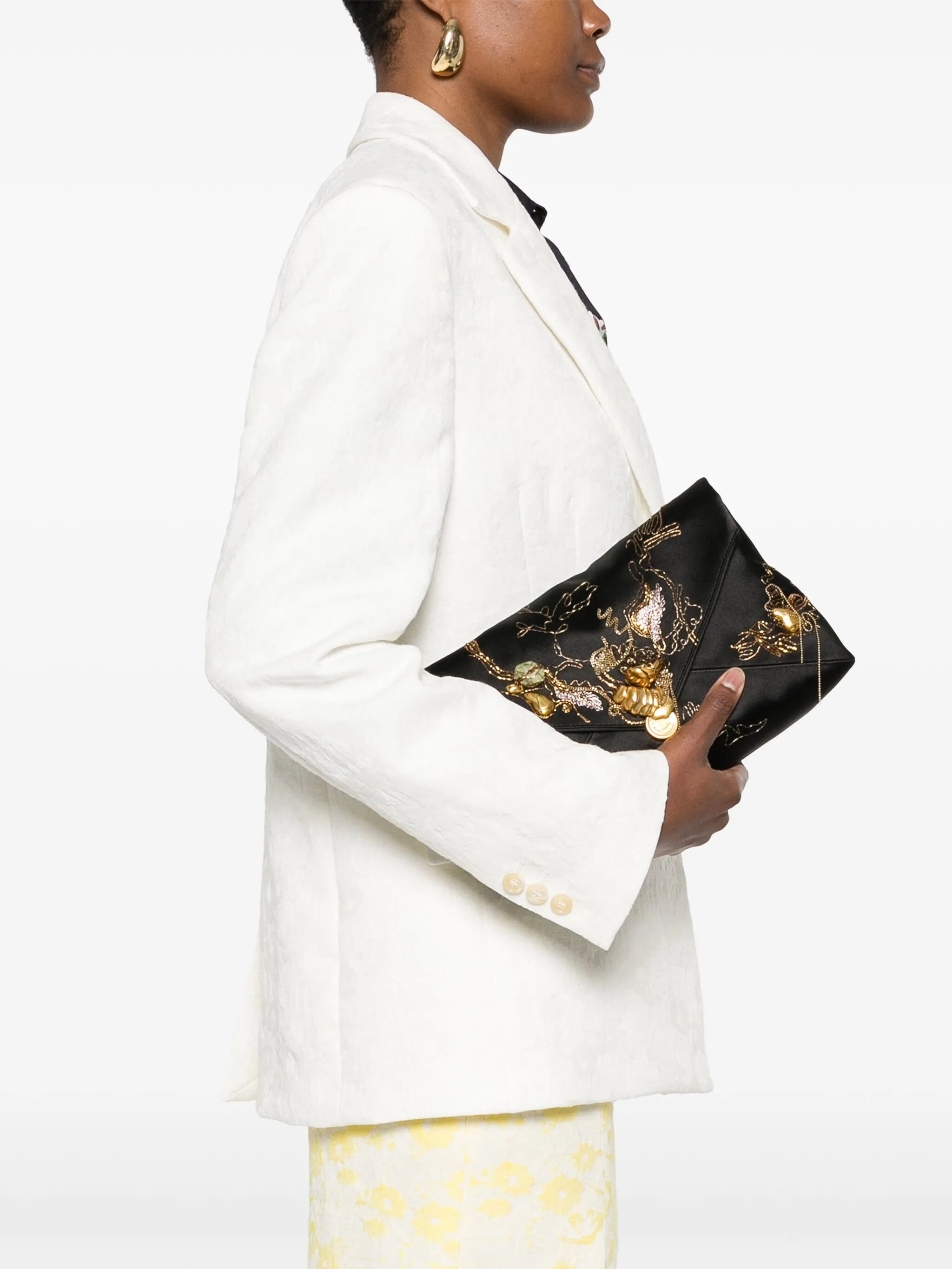 embroidered satin clutch bag