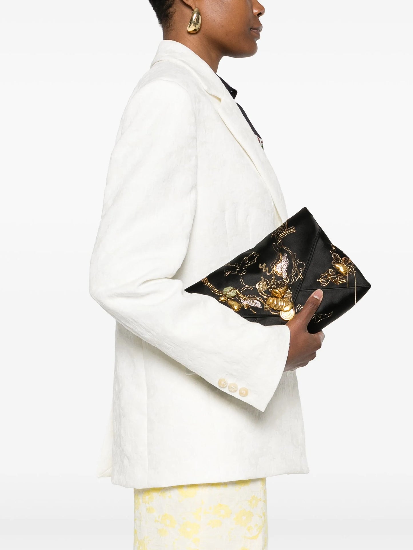 embroidered satin clutch bag