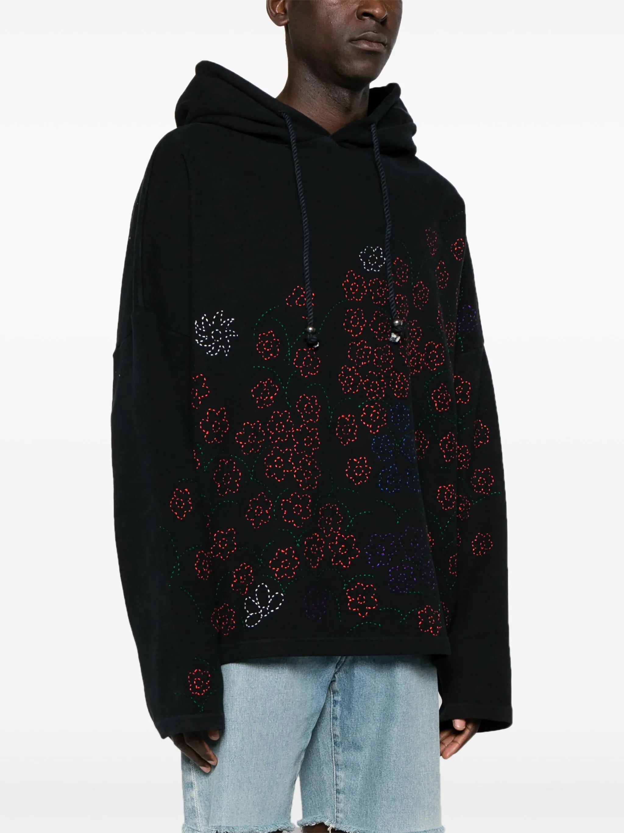 floral-embroidered hoodie