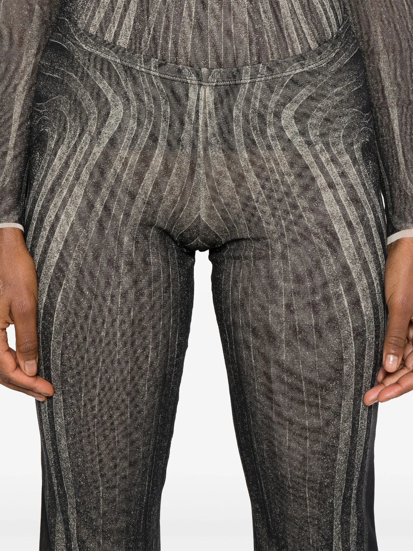 spiral-print trousers