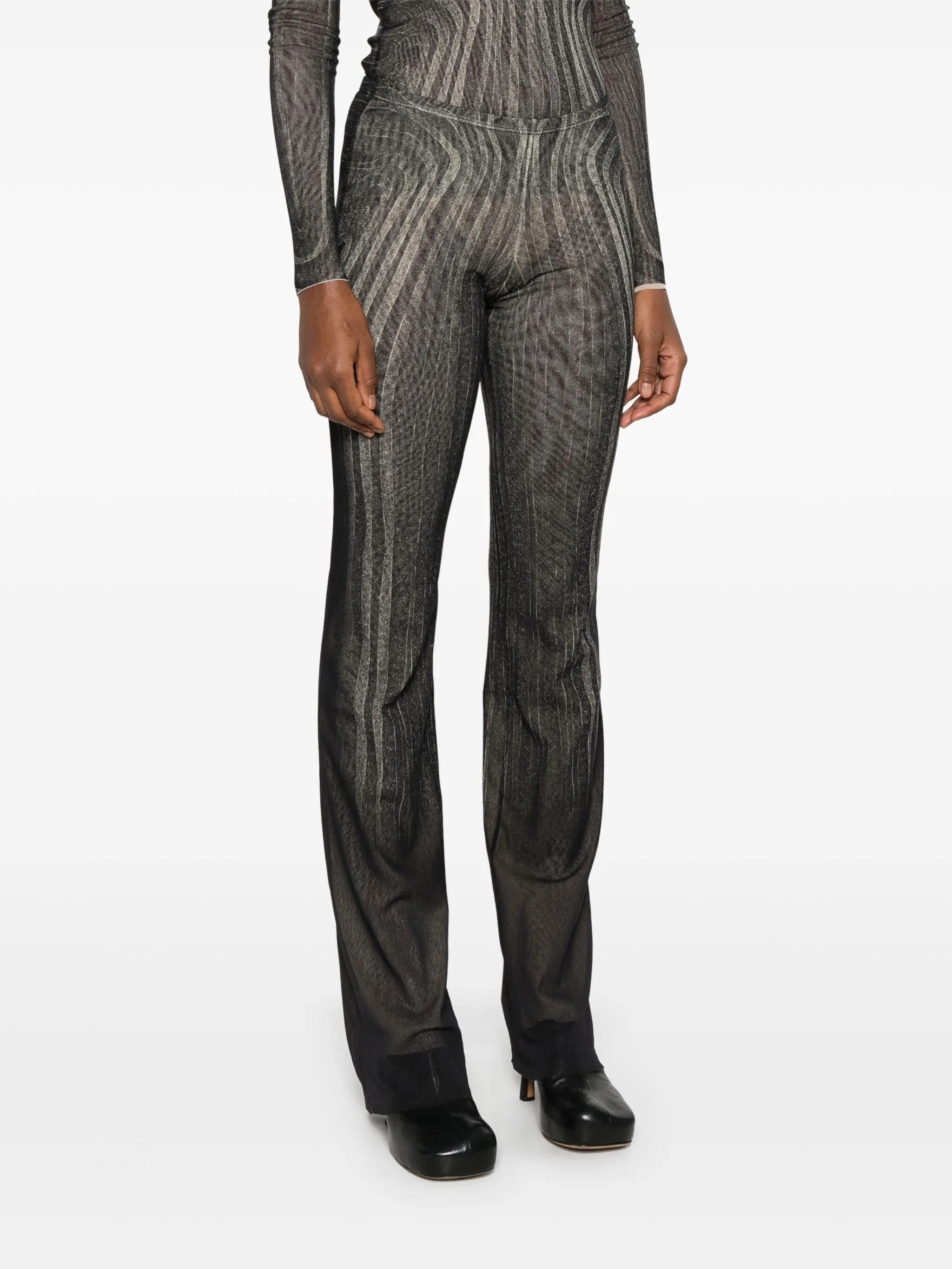 spiral-print trousers