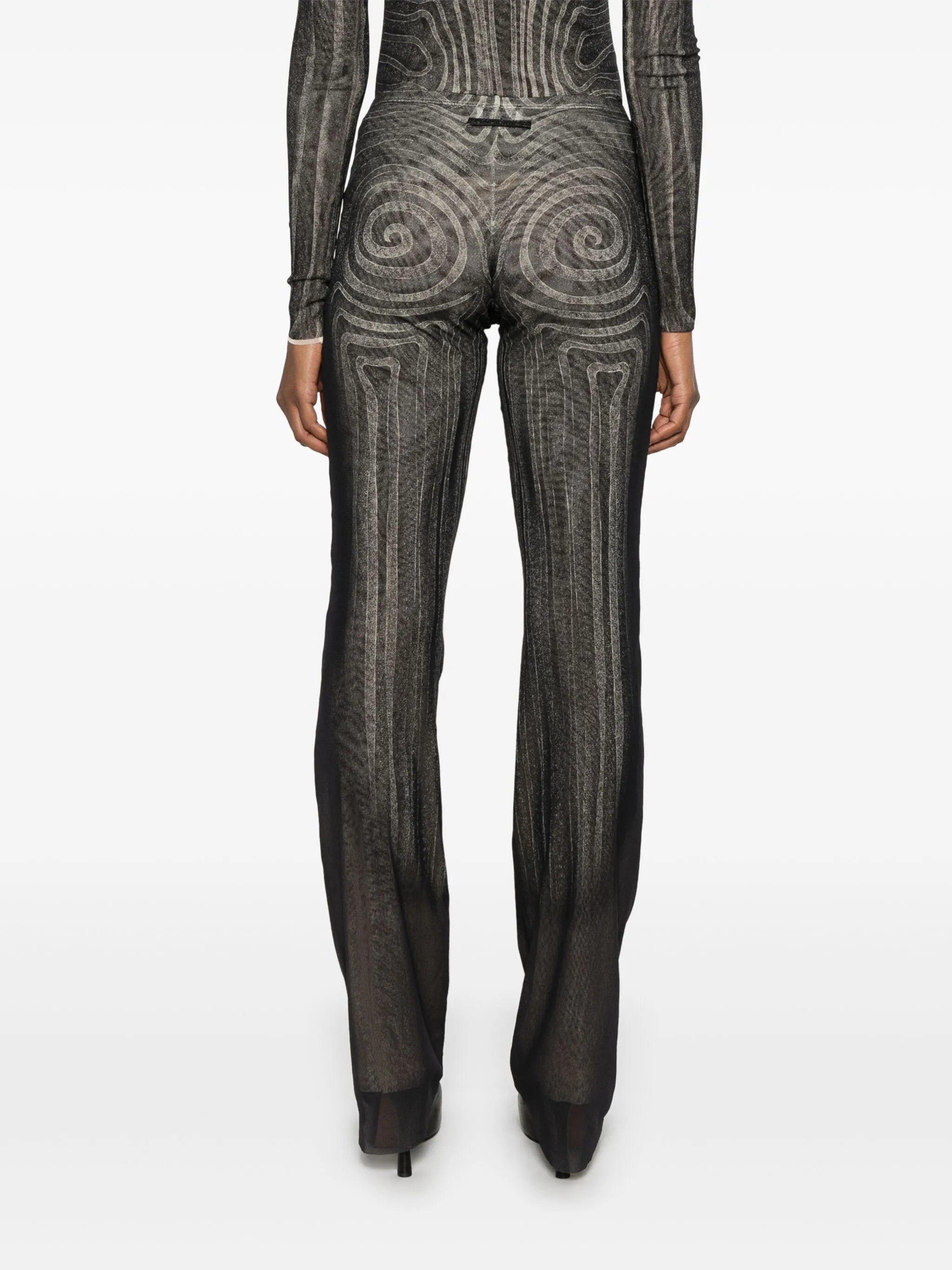 spiral-print trousers