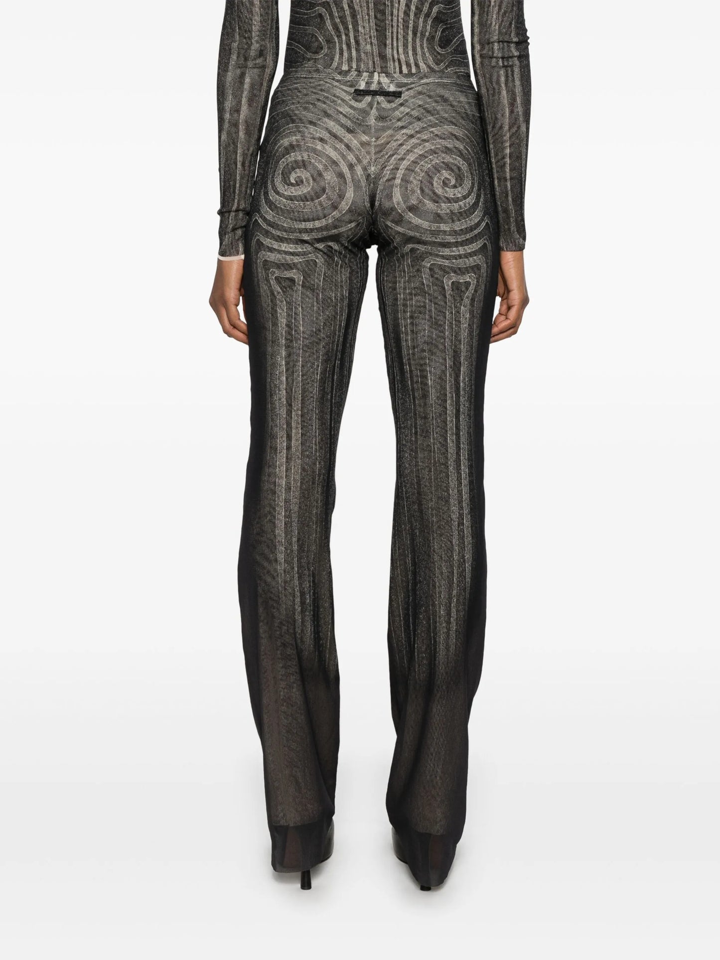 spiral-print trousers