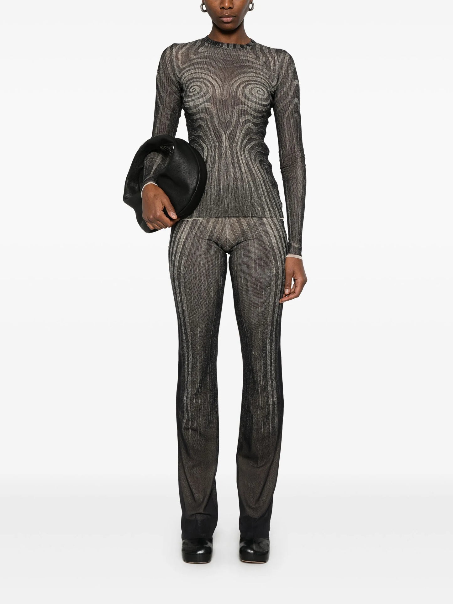 spiral-print trousers