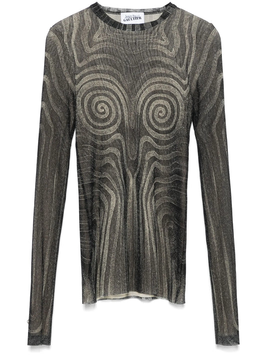 spiral-print mesh top