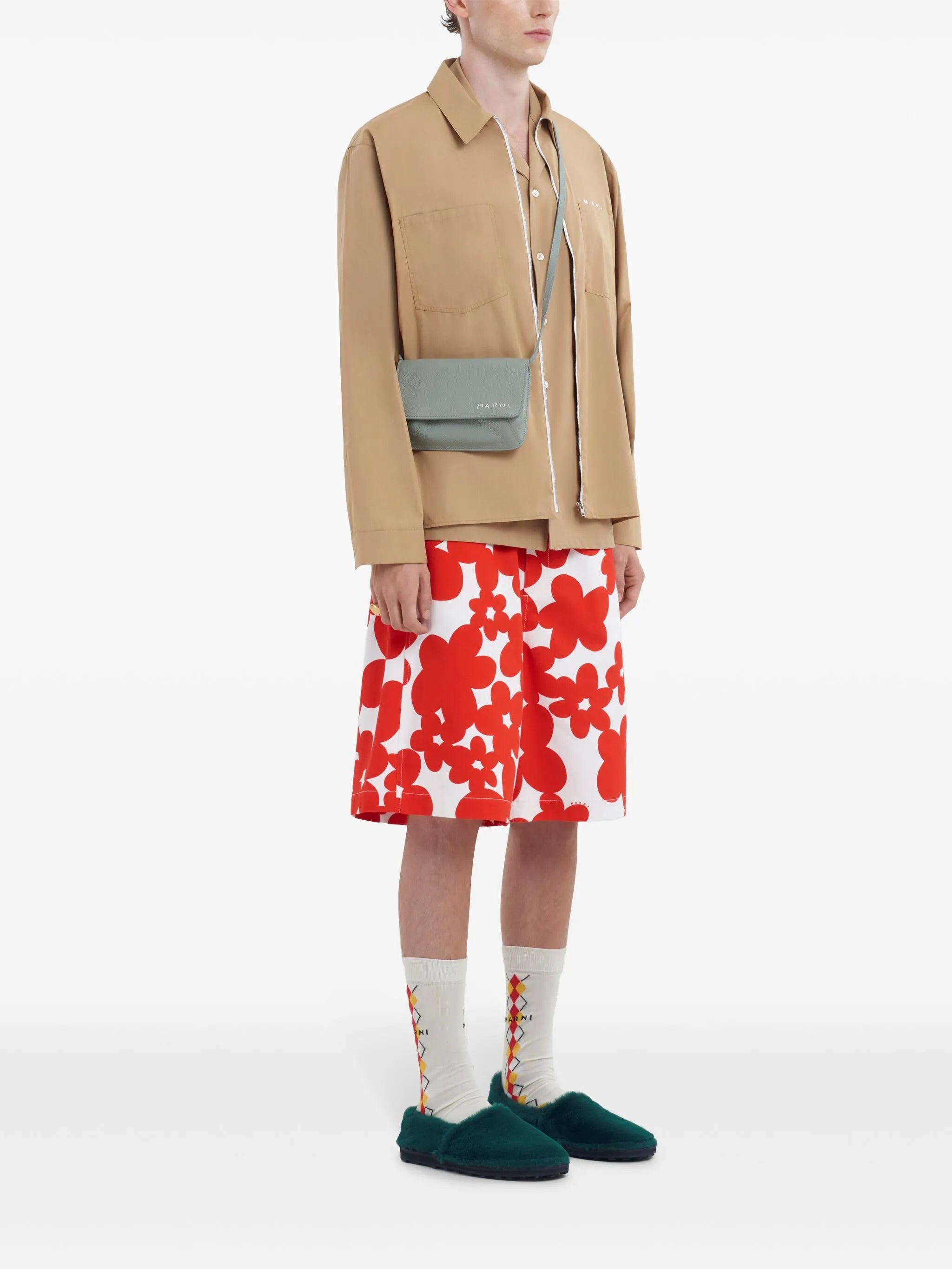 logo-print cotton shirt jacket