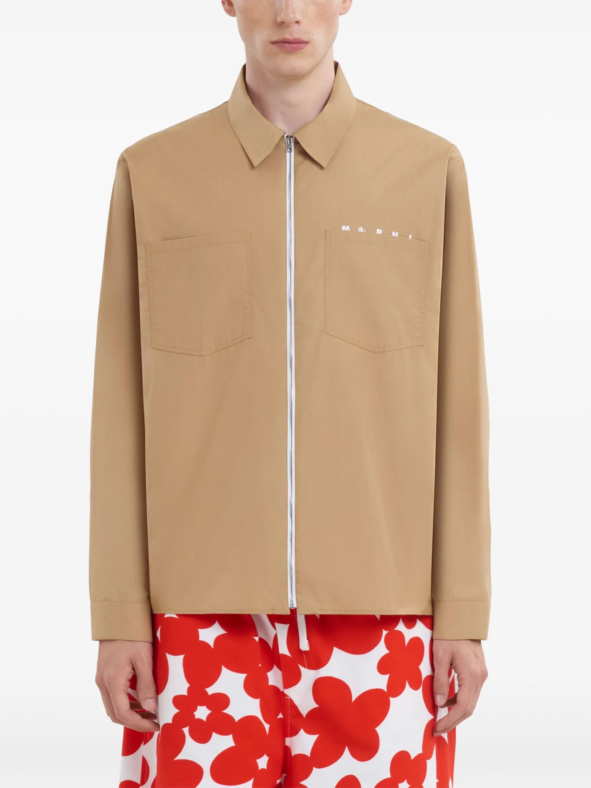 logo-print cotton shirt jacket
