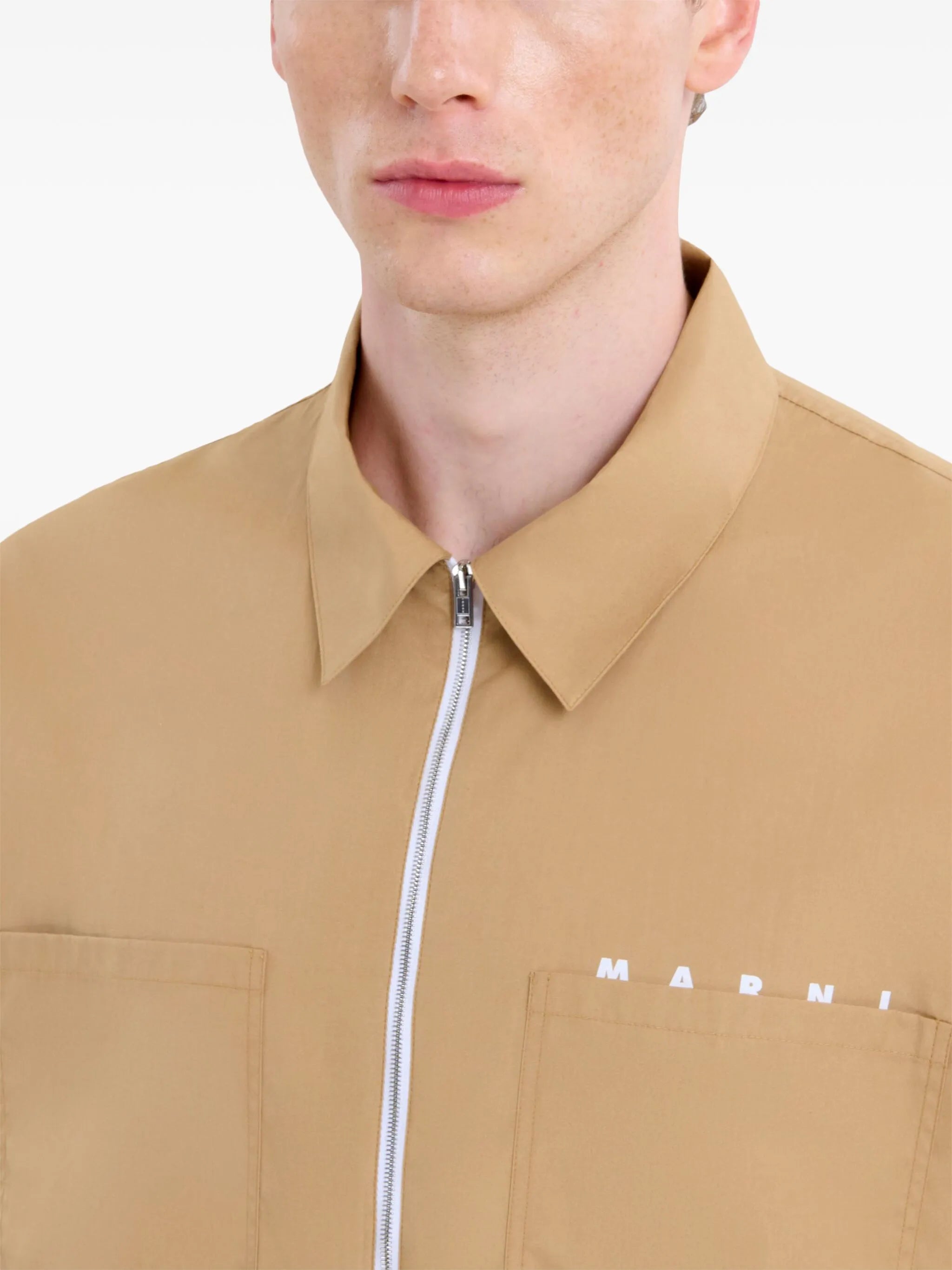 logo-print cotton shirt jacket
