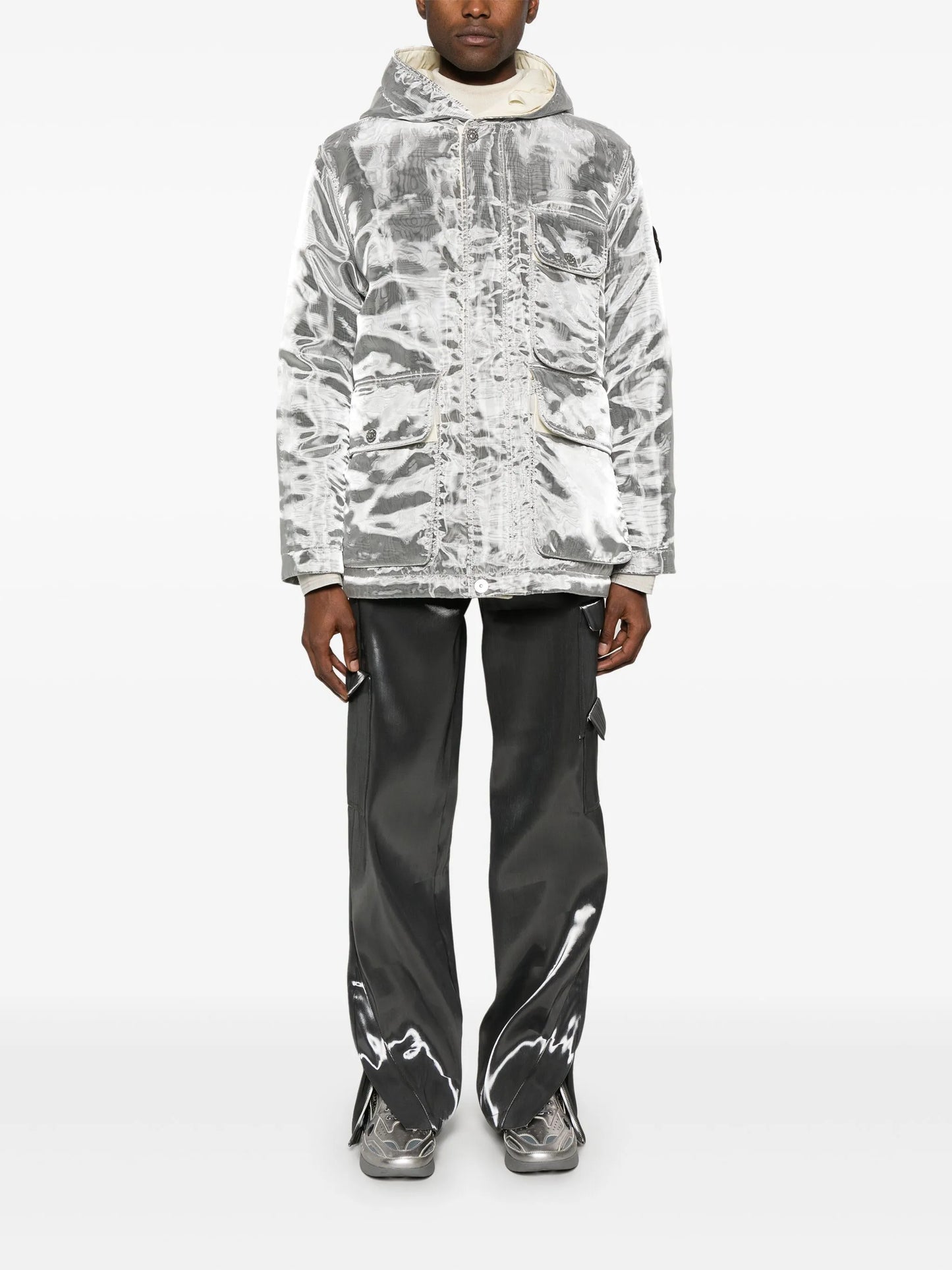 moire-effect puffer jacket