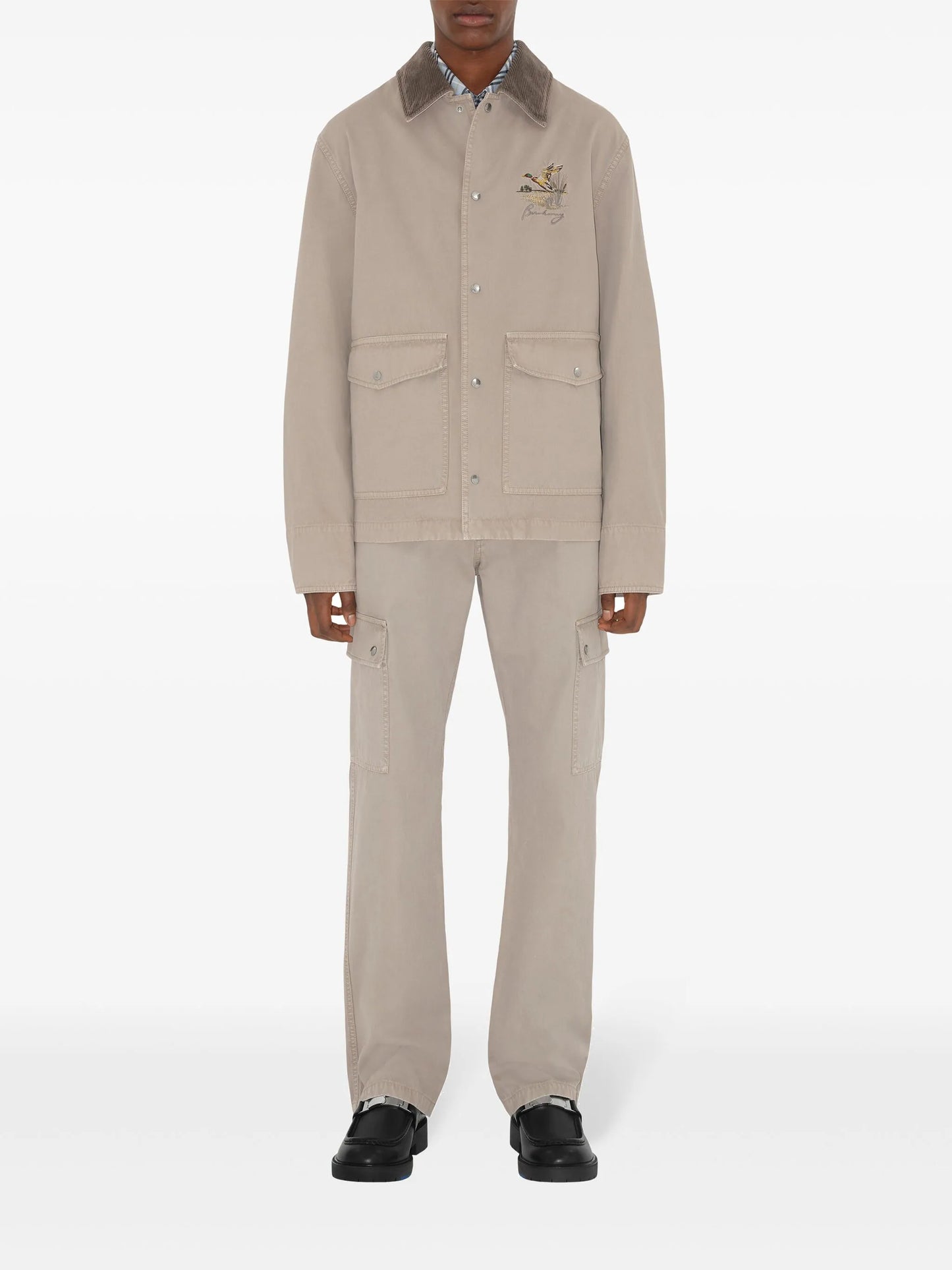 motif-embroidered shirt jacket