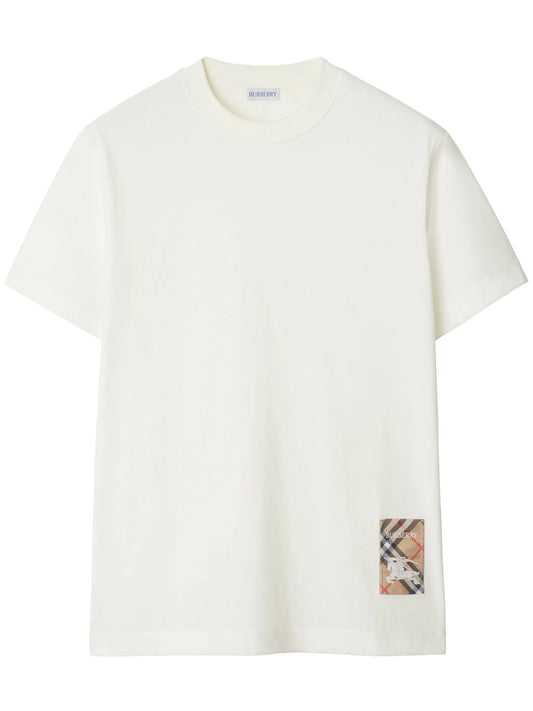 Check-patch cotton T-shirt