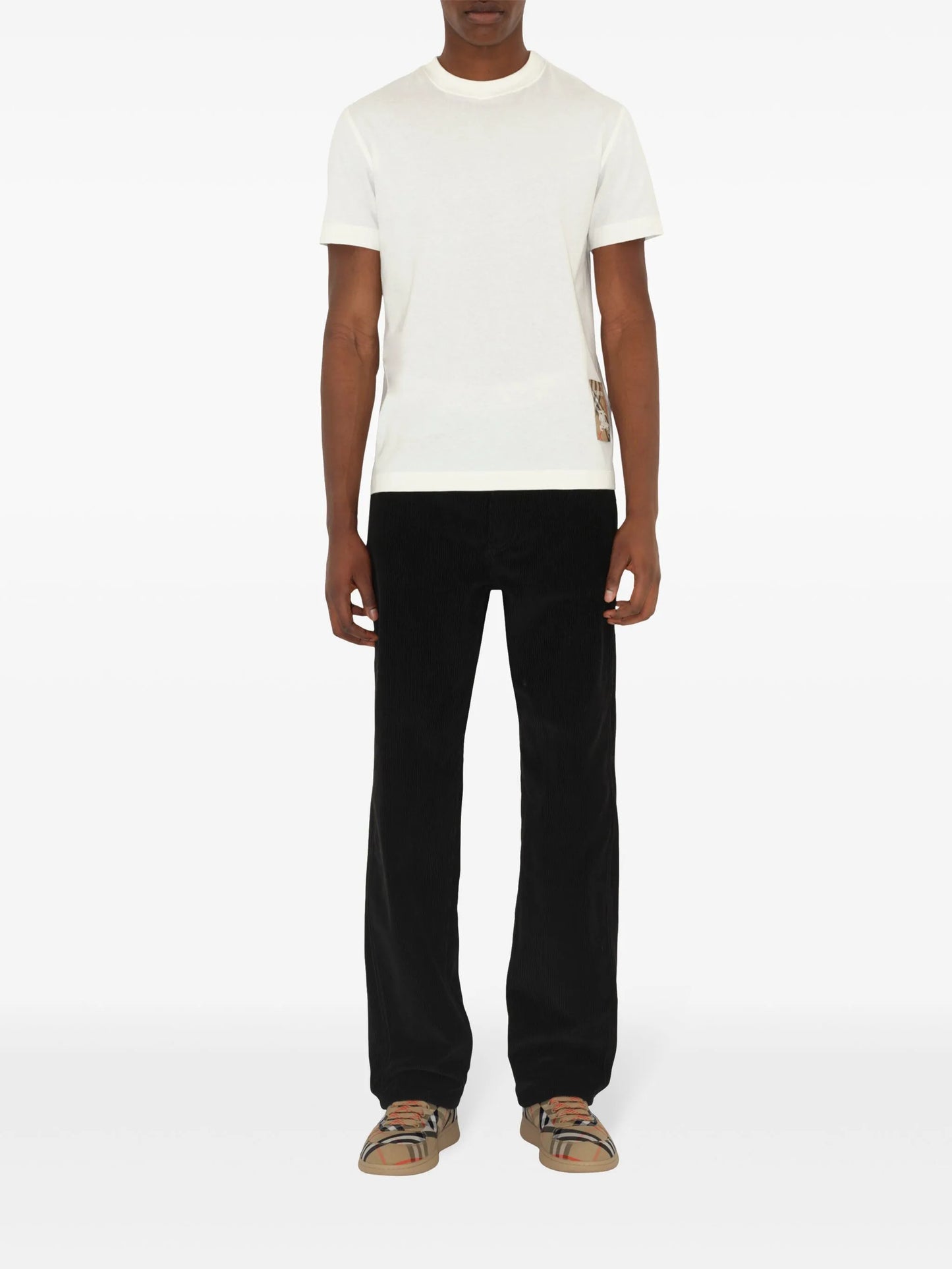 Check-patch cotton T-shirt