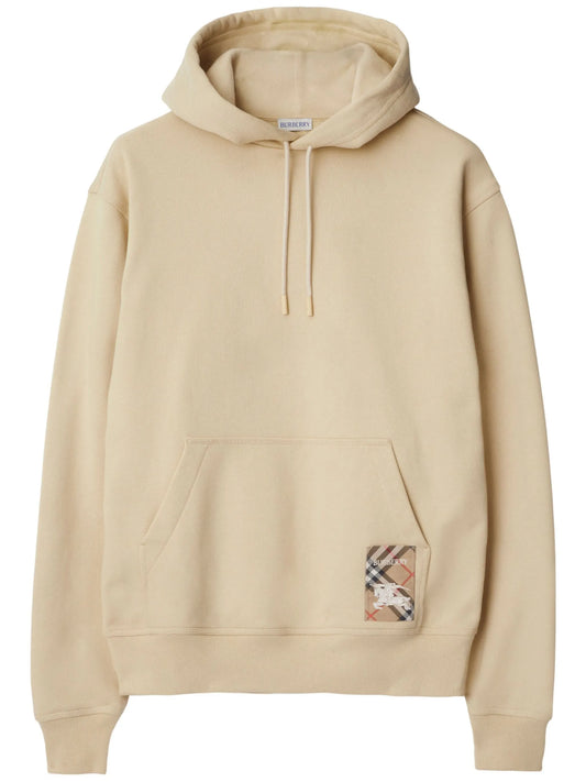 Check-patch cotton hoodie
