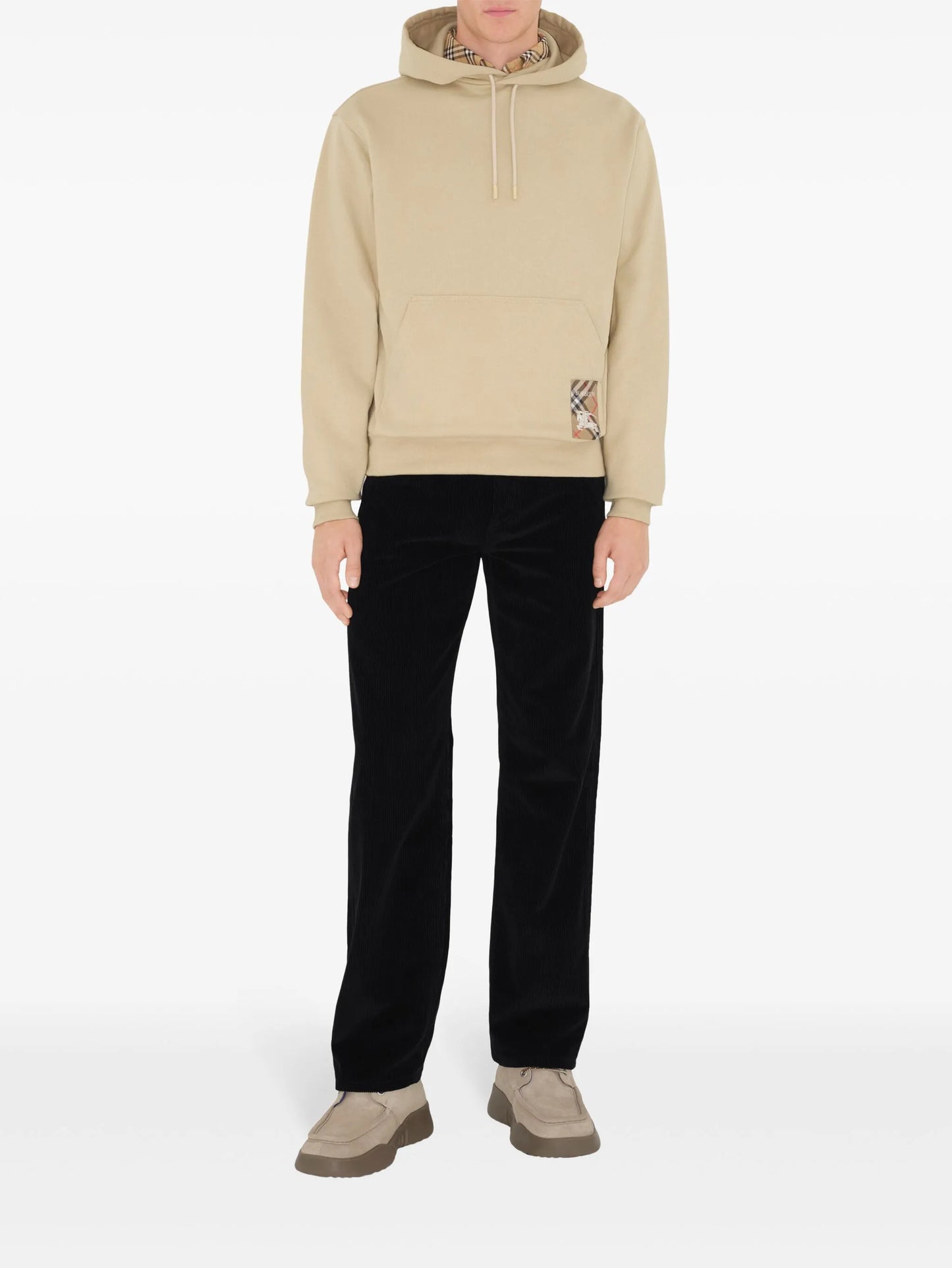 Check-patch cotton hoodie