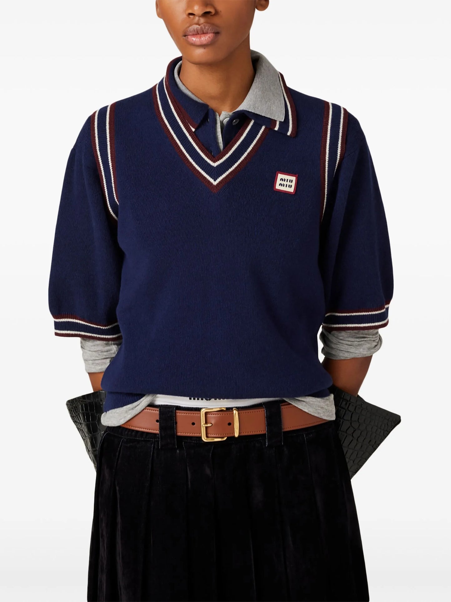striped-trim knit vest