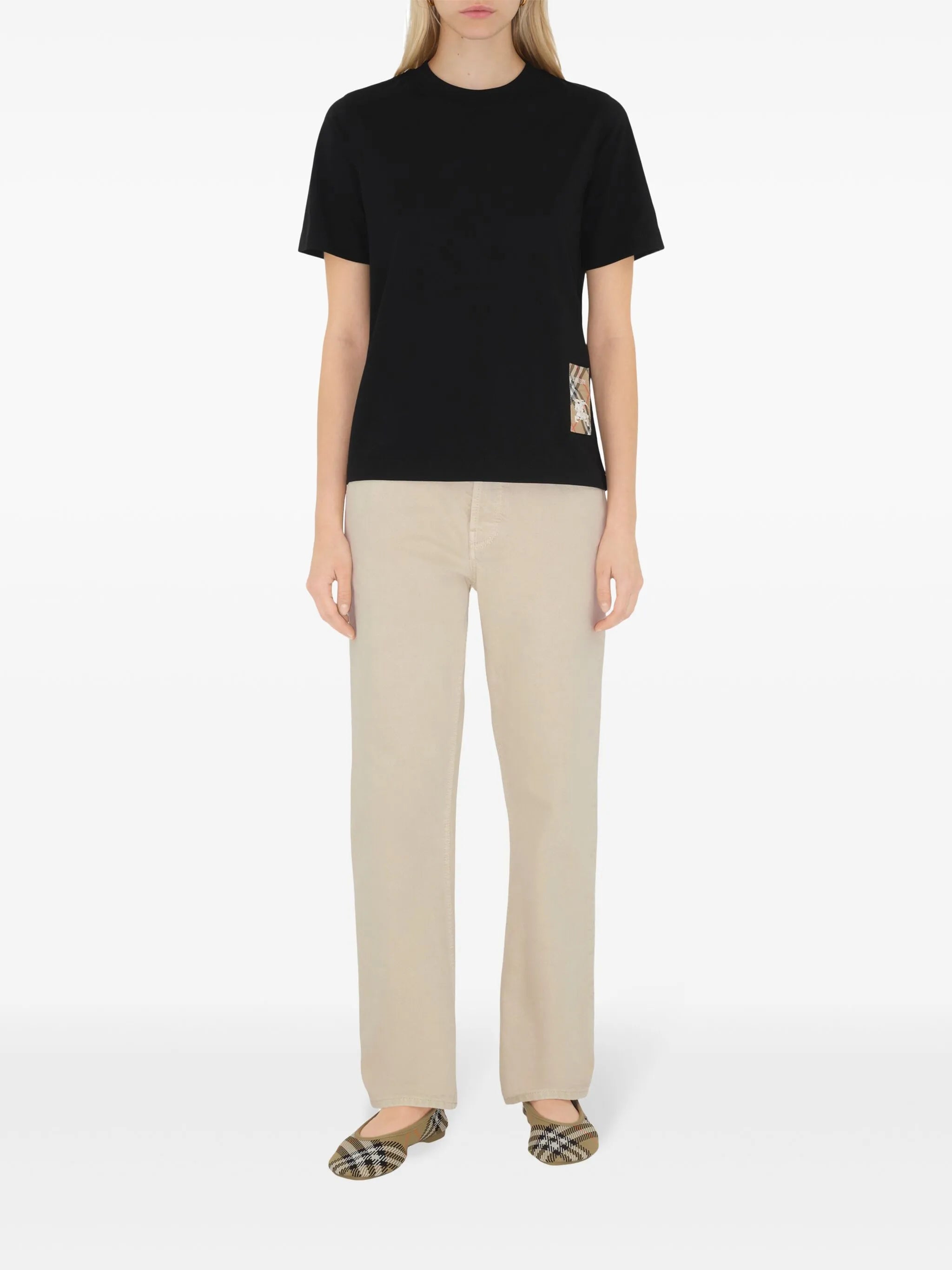 Check label cotton T-shirt