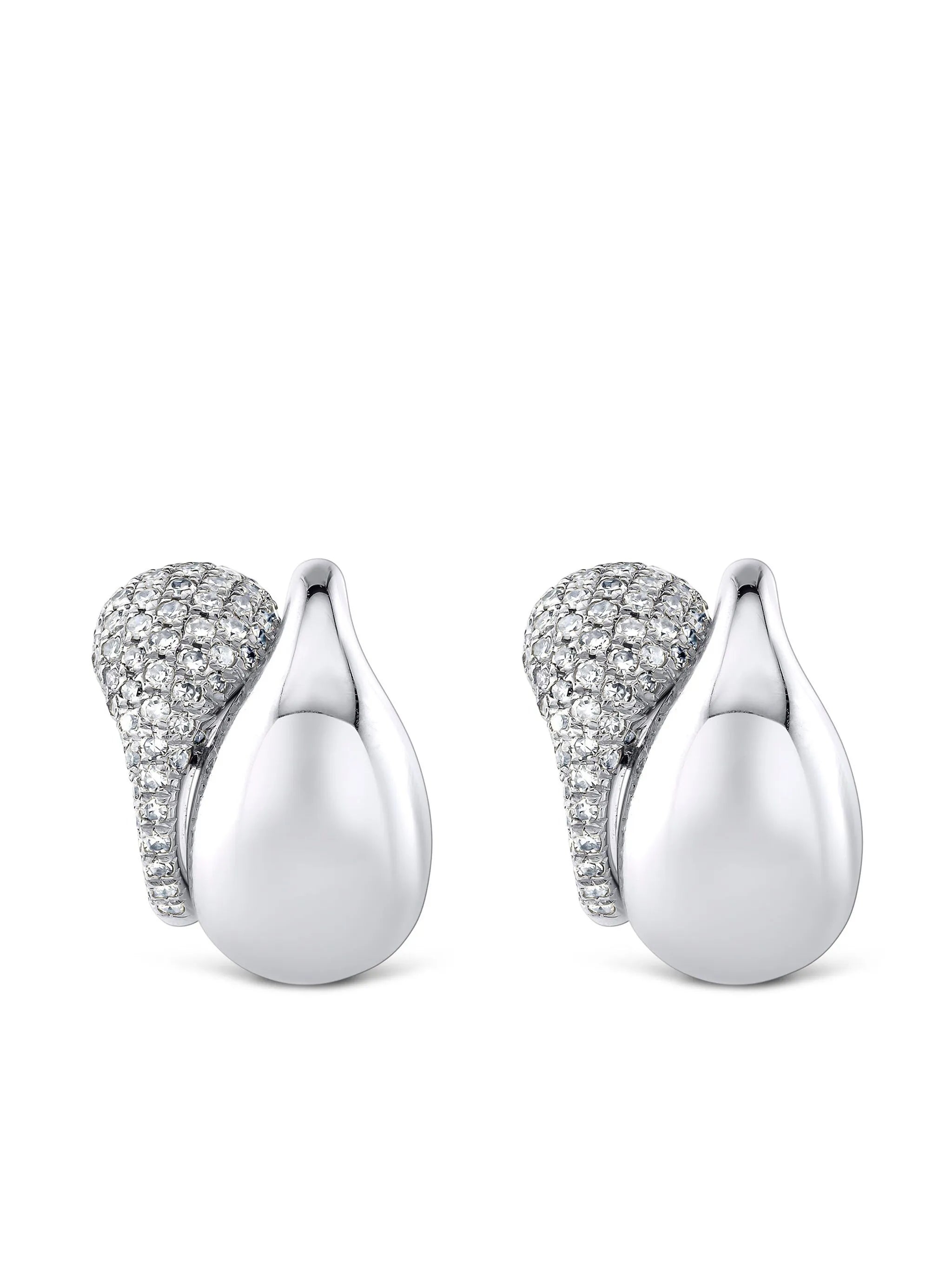 18K white gold Double Drip diamond huggies