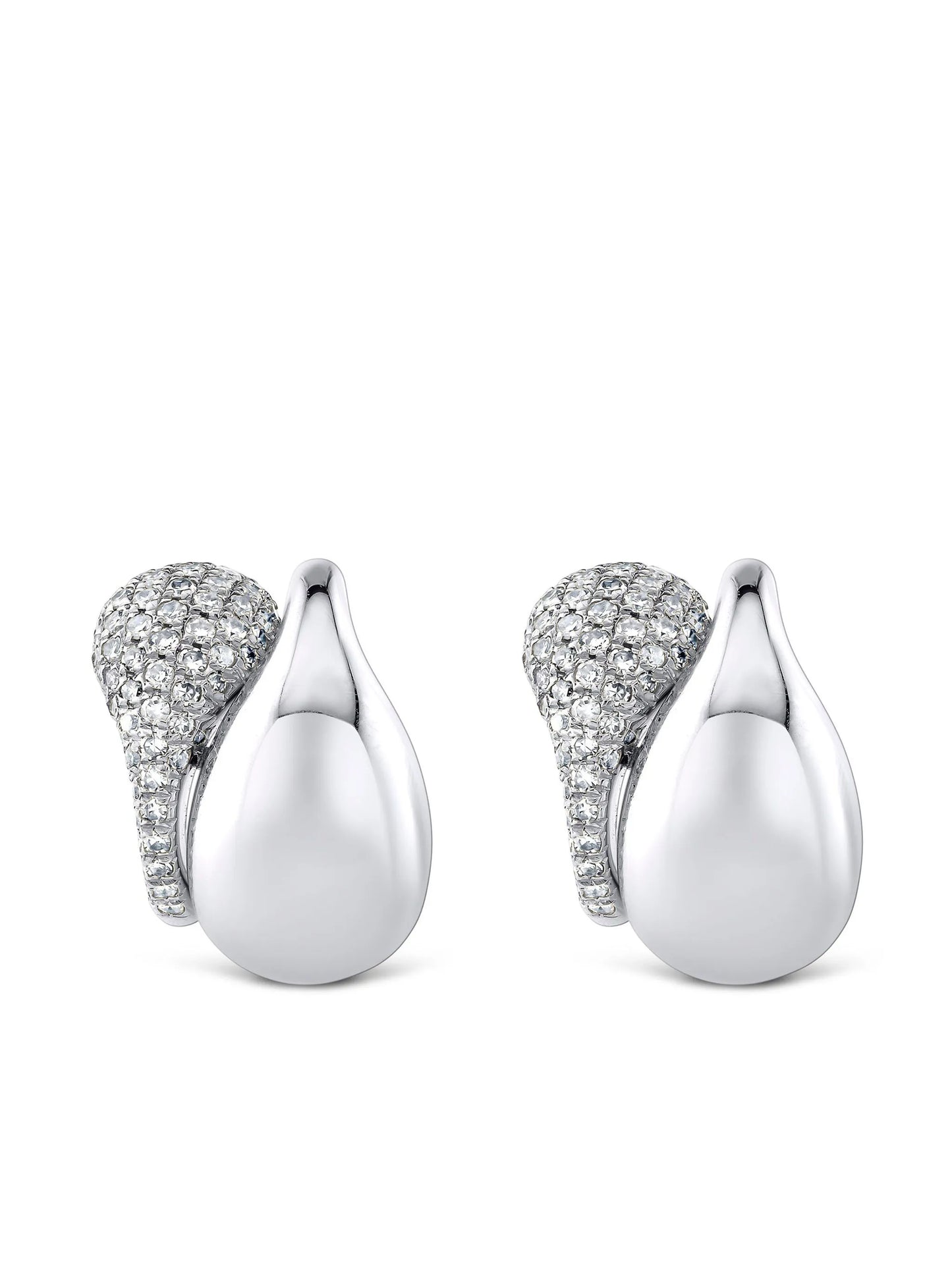 18K white gold Double Drip diamond huggies